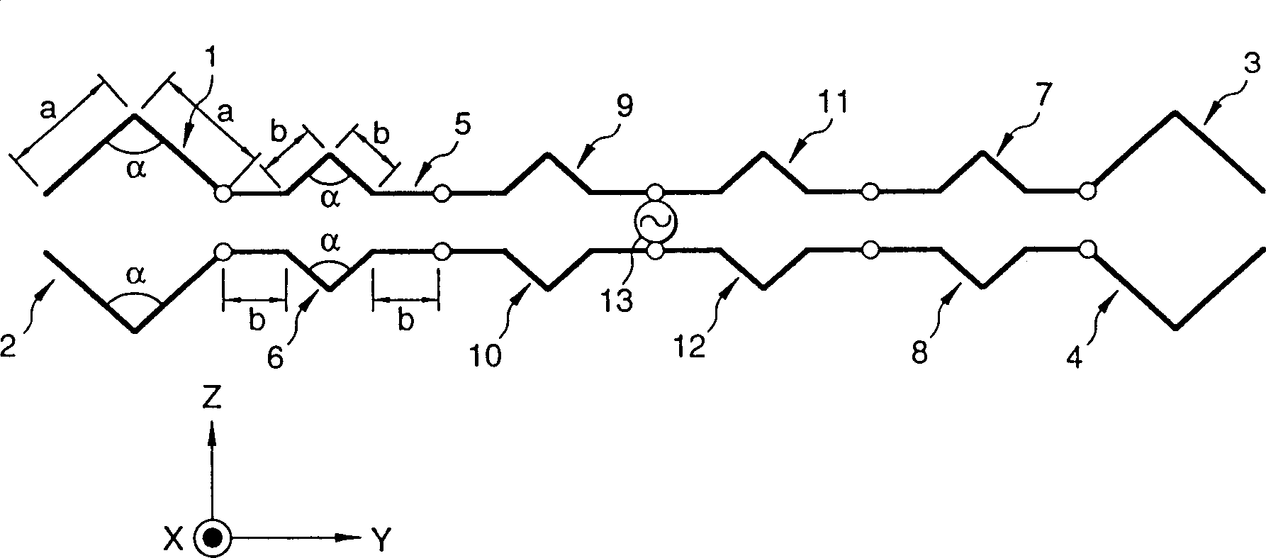 Antenna device radio device using the device, and radio repeater