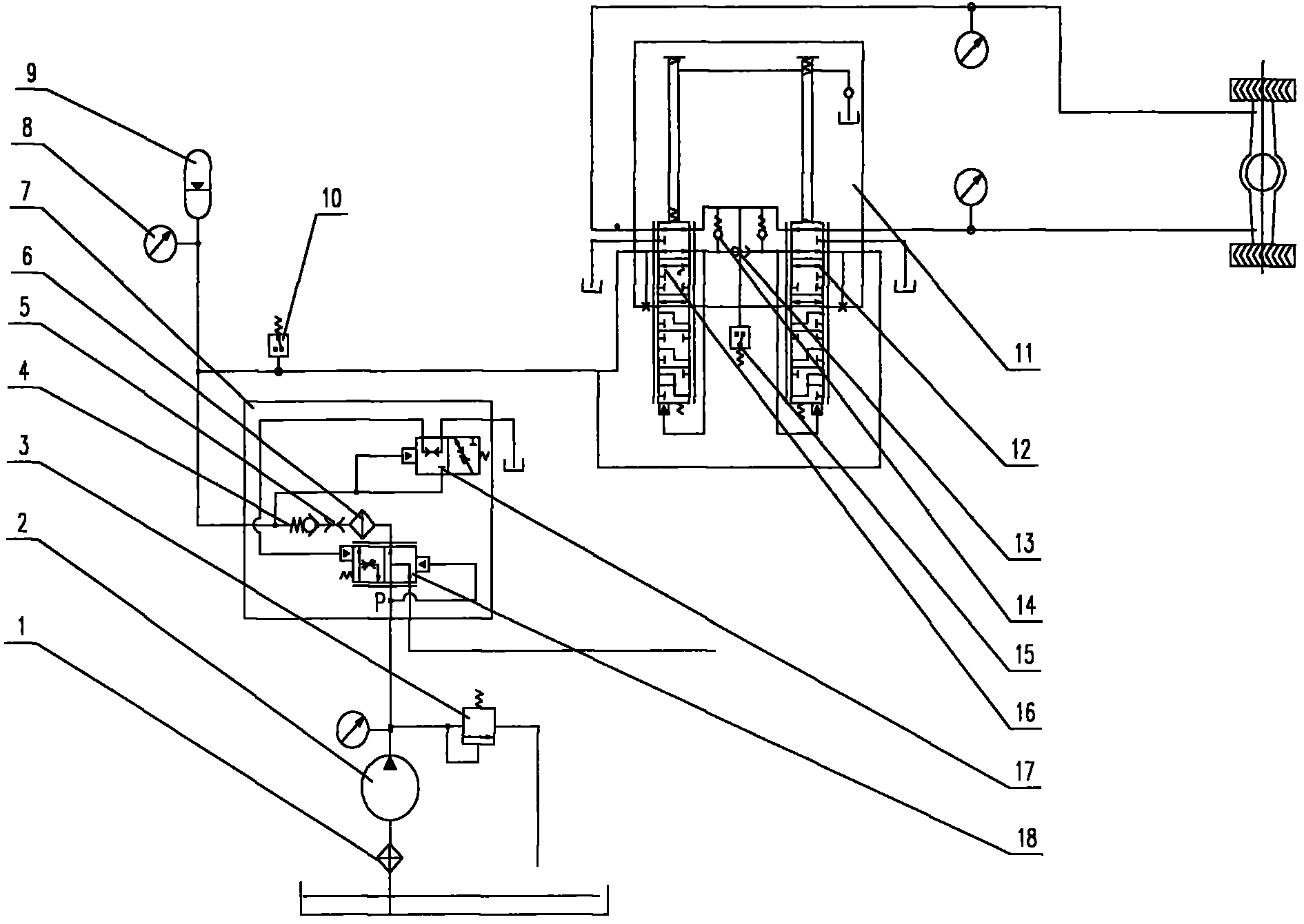 Hydraulic dynamic brake operating system for tractor