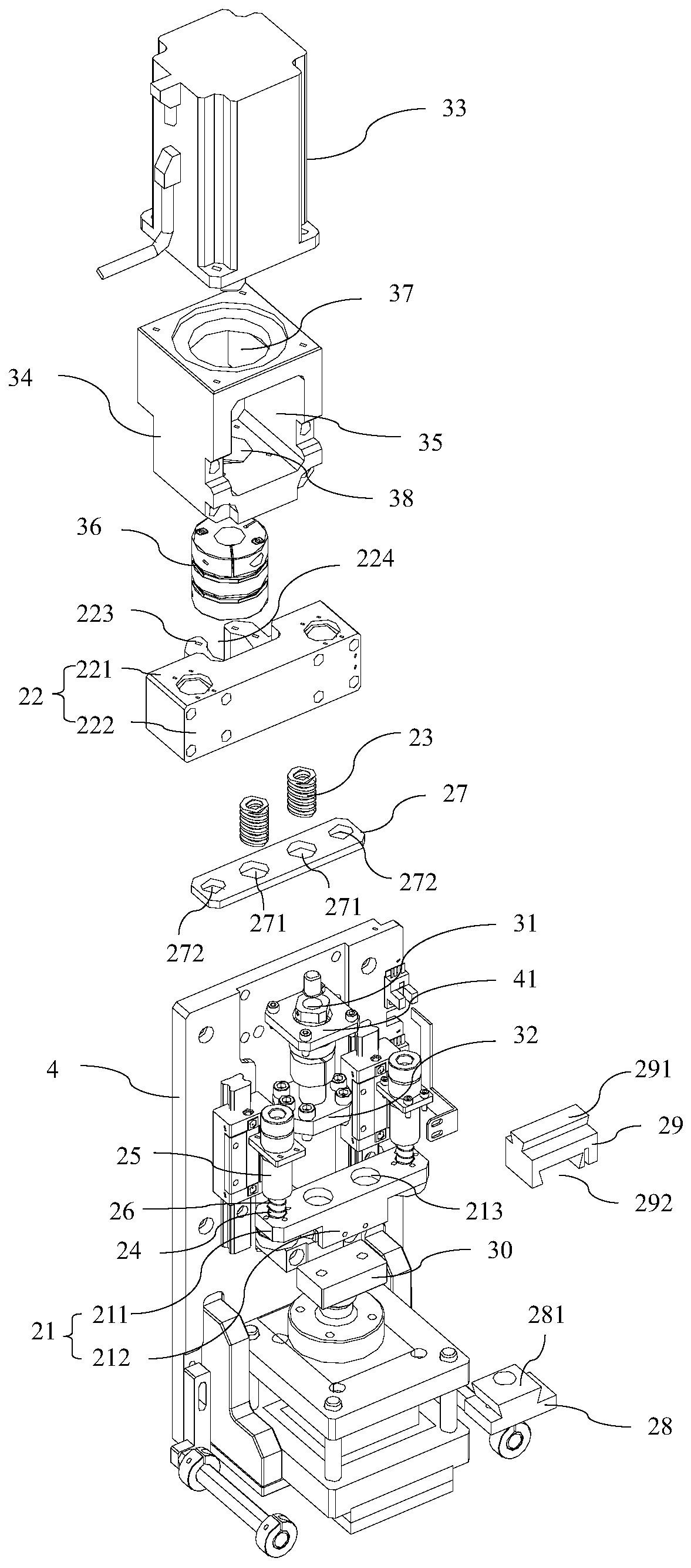 Full-automatic gluing machine head, full-automatic gluing machine and stamping and gluing method thereof