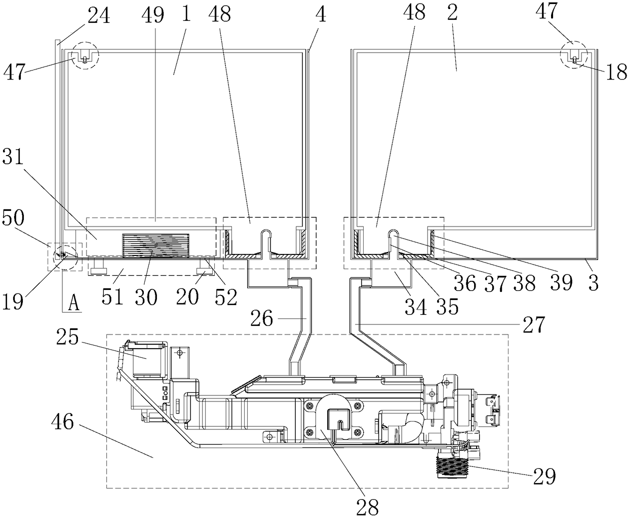 Automatic putting device for washing machine and liquid storage and ventilation structures