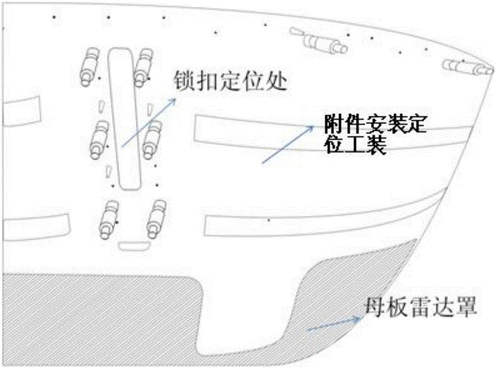 Locating device for accessory mounting of A-320 aircraft radome and fabrication method of locating device