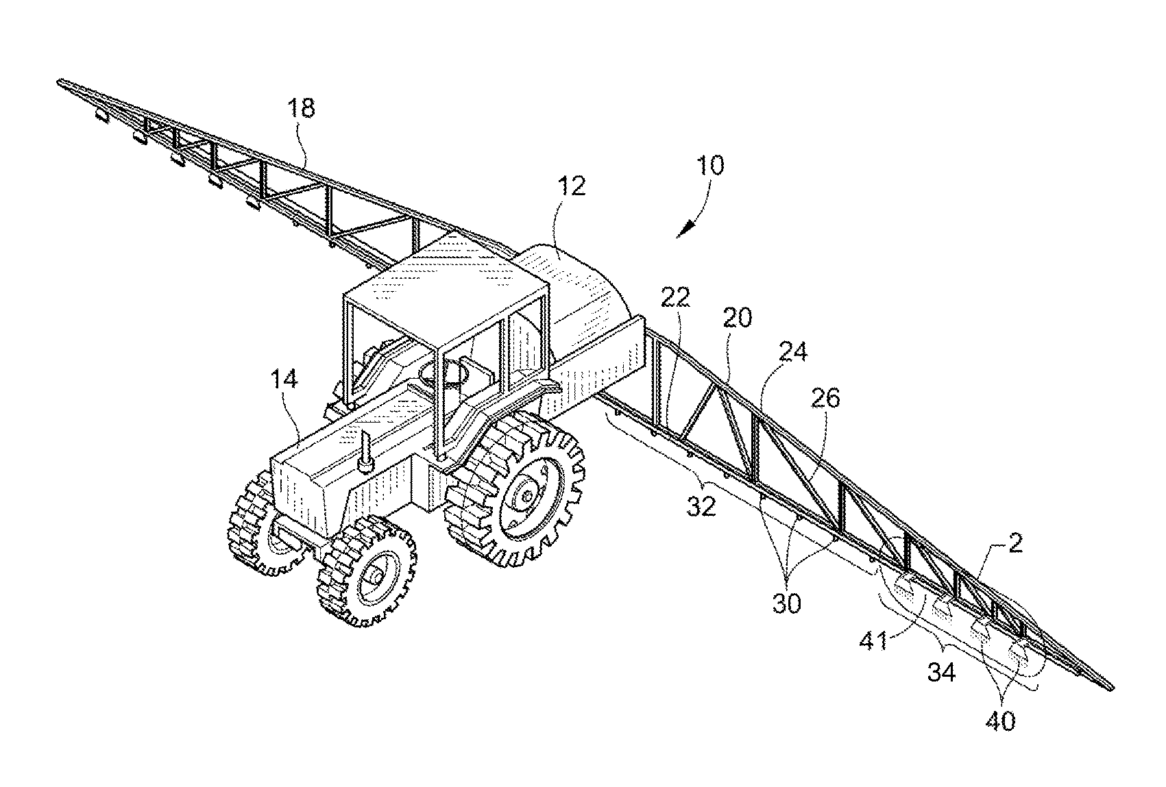 Spray boom nozzle spoiler device and system