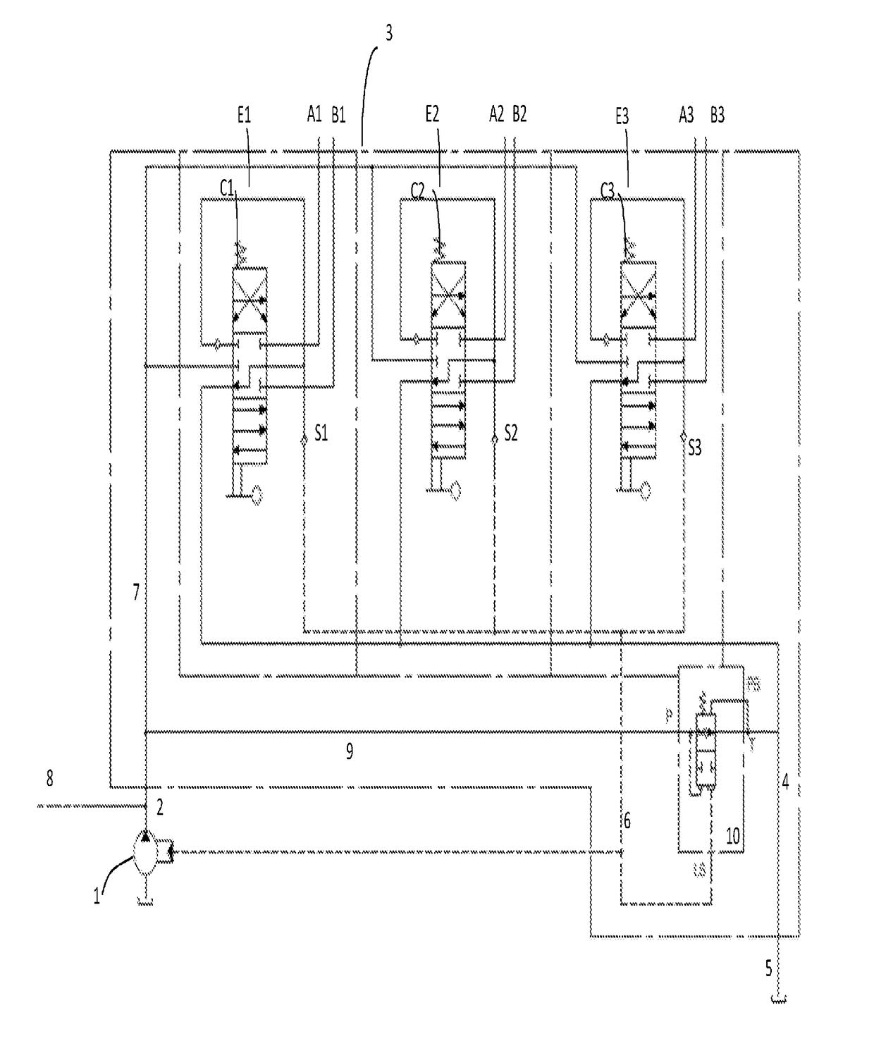 Hydraulic distributor with valve device with active discharge in load sensing circuits