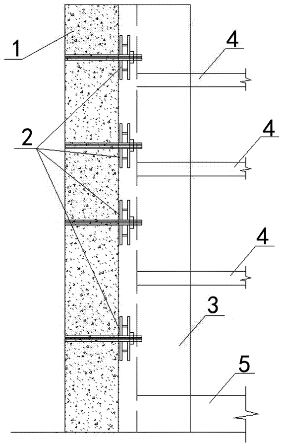 Construction method of underground waterproofing and exterior wall structure in narrow space of deep foundation pit