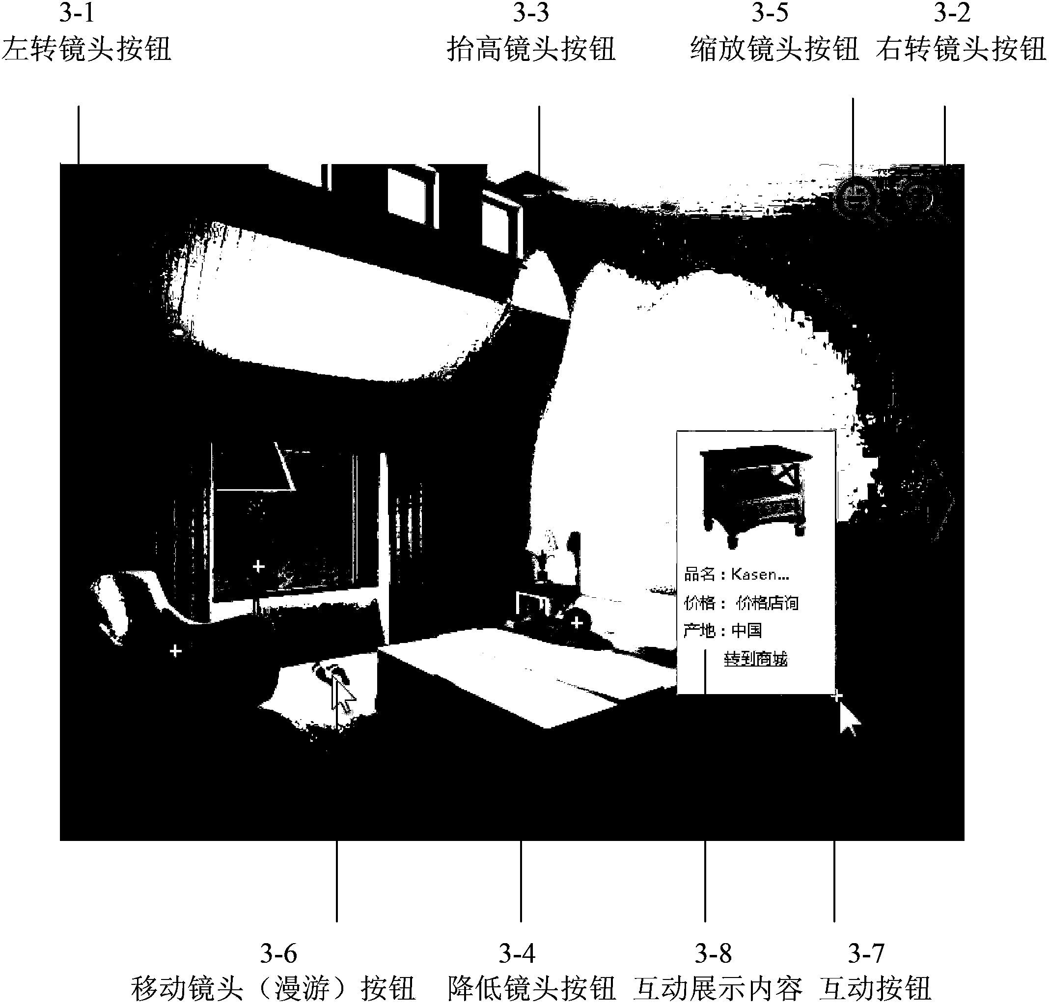 Implementation method and system for on-line panorama showing, immersion type roaming and man-machine interaction of three-dimensional scene