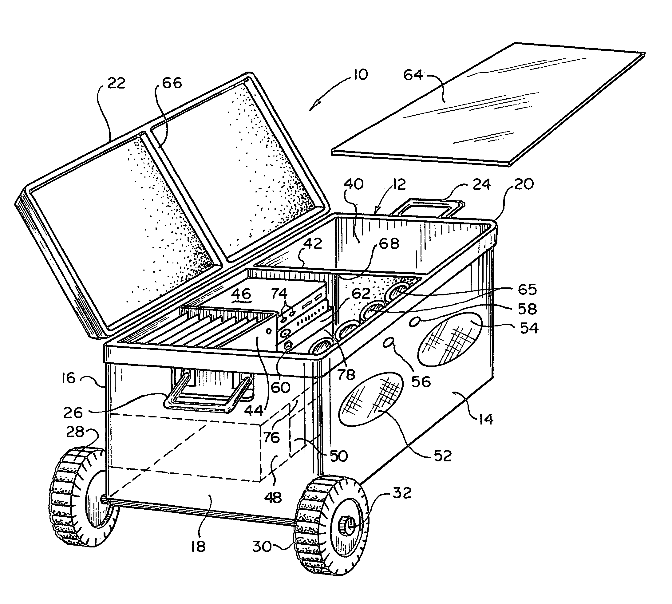 Recreational storage and multimedia apparatus