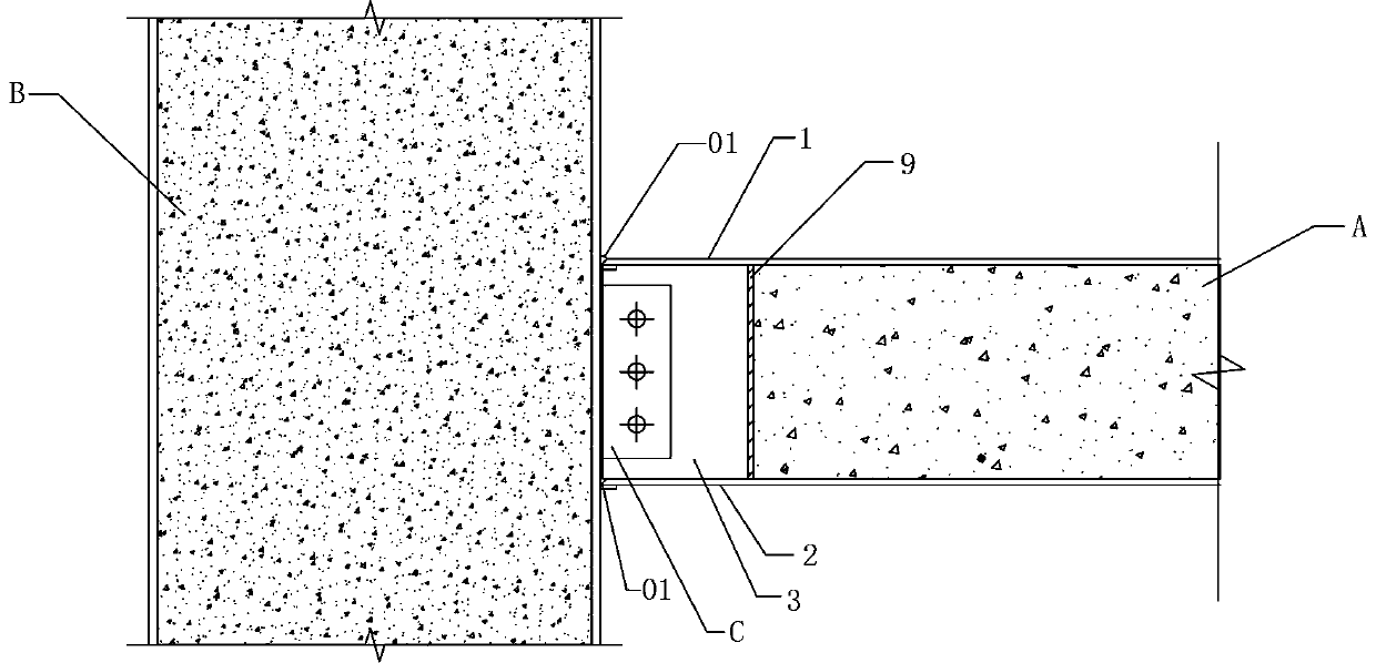 Beam column or beam-beam butt joint node structure suitable for assembly type PEC and construction method thereof