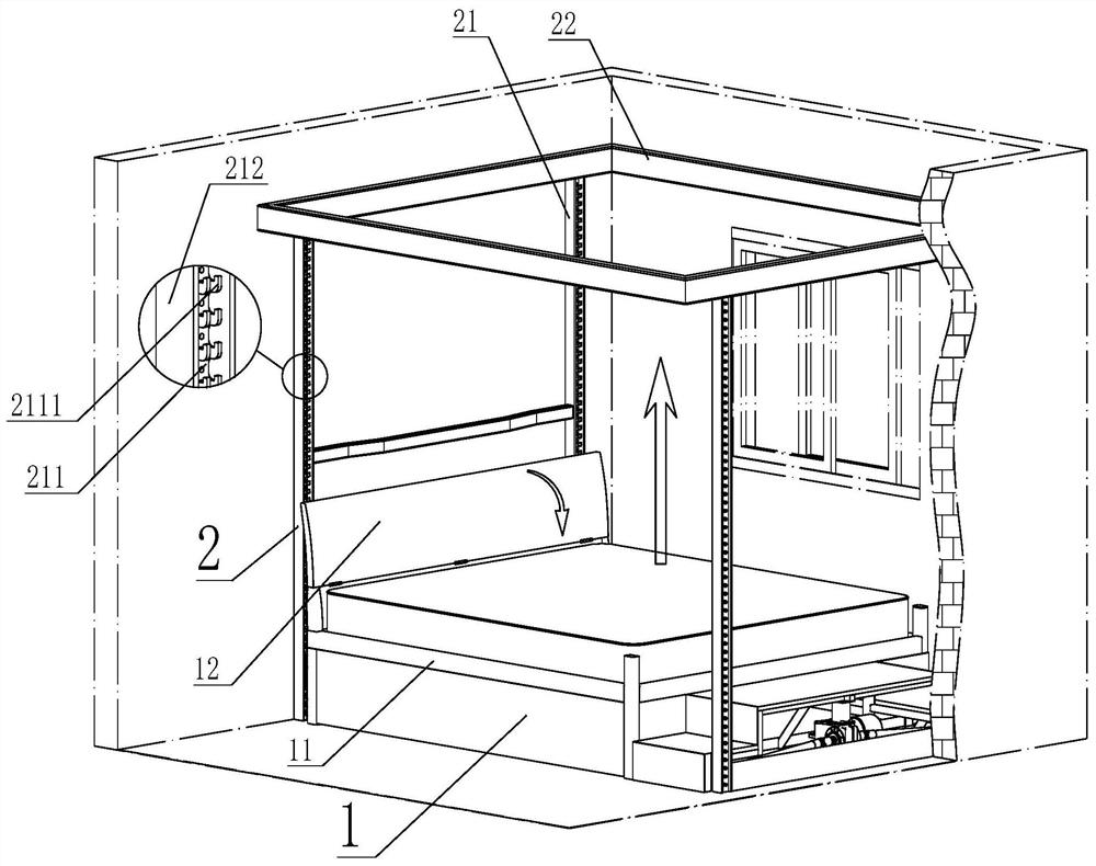 Bed and bookcase integrated furniture with variable space