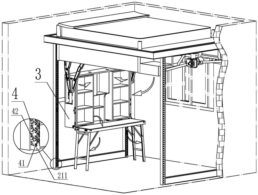 Bed and bookcase integrated furniture with variable space