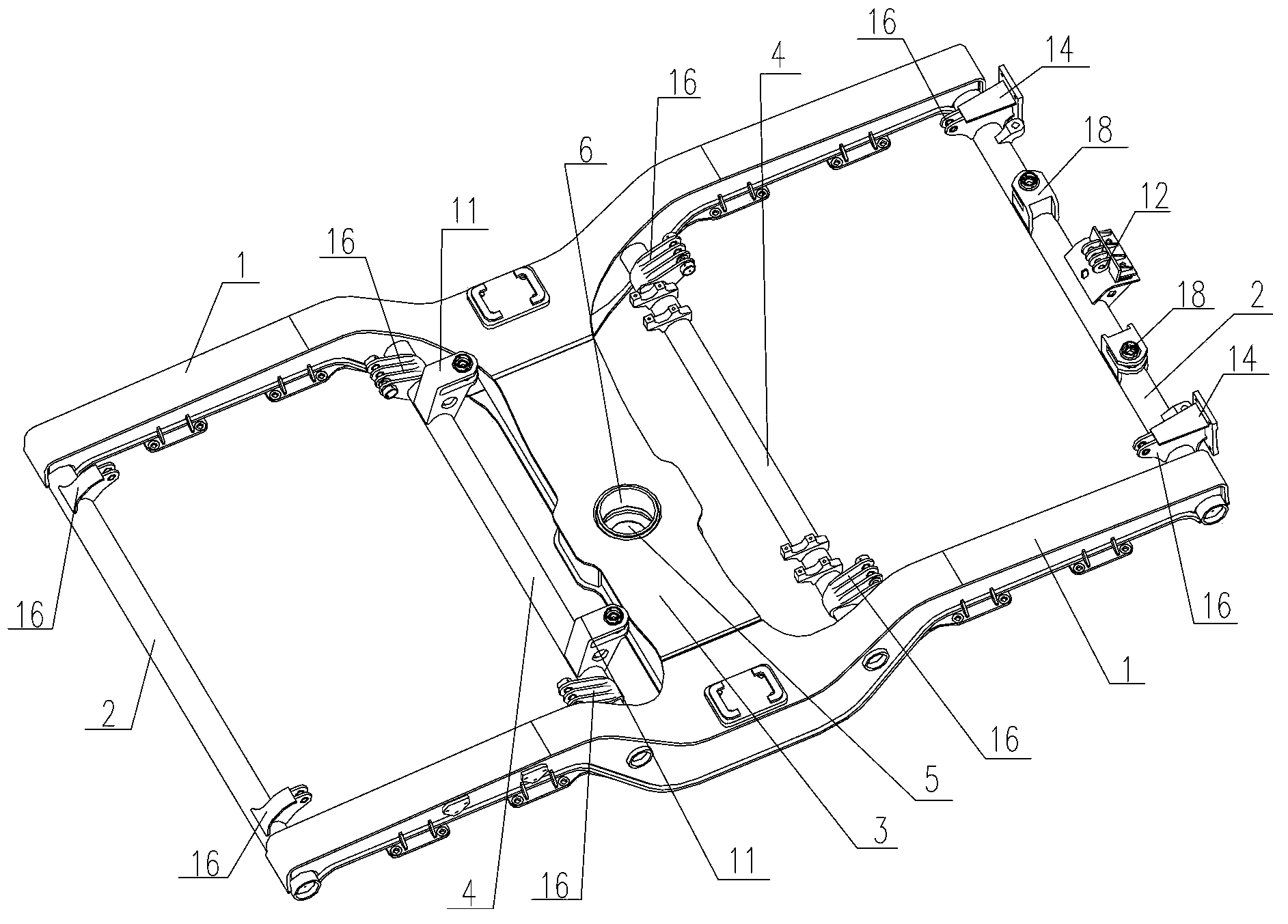 Railway-vehicle trailer bogie frame