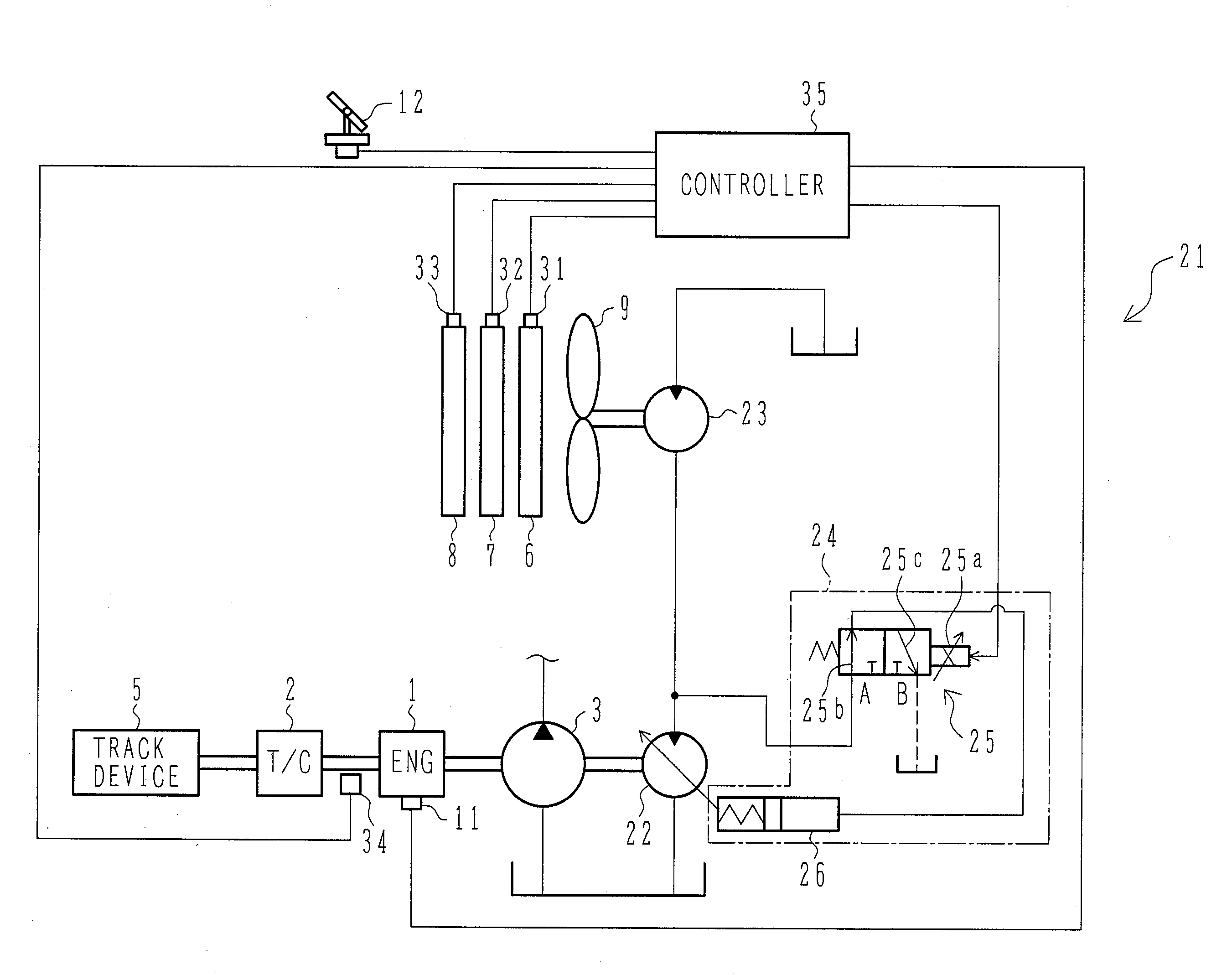 Cooling fan drive system for travel type working machine