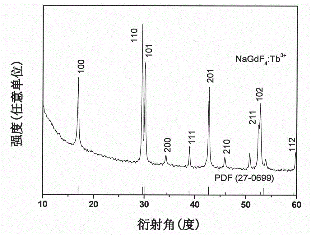 Method for preparing bowknot-shaped terbium-mixed Teflon gadolinium sodium green luminous nanometer materials