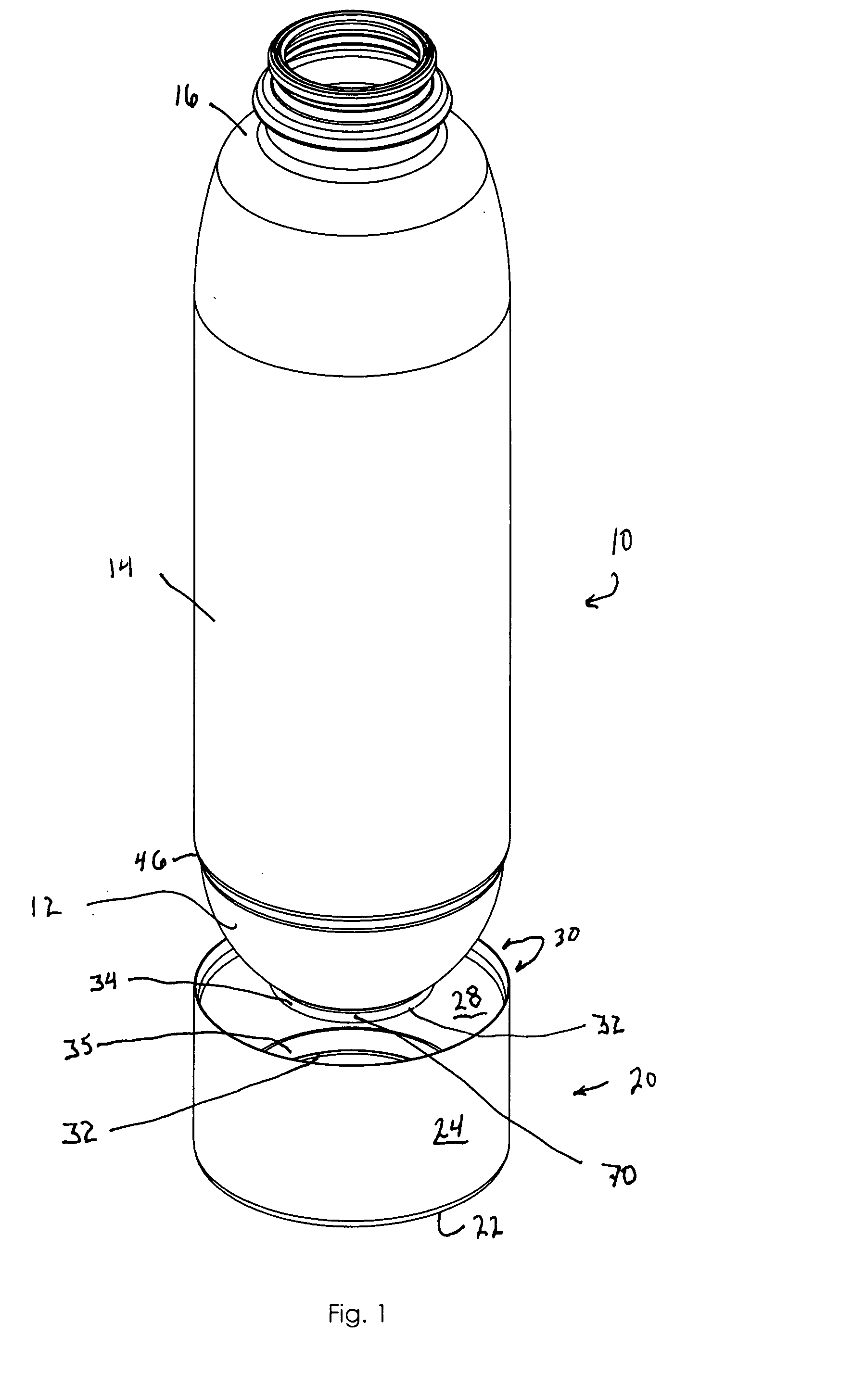 Supportable pressurizable container having a bottom for receiving a dip tube and base cup therefor