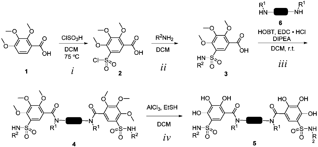 2,3,4-trihydroxybenzenesulfonamide derivatives as well as preparation method and application thereof