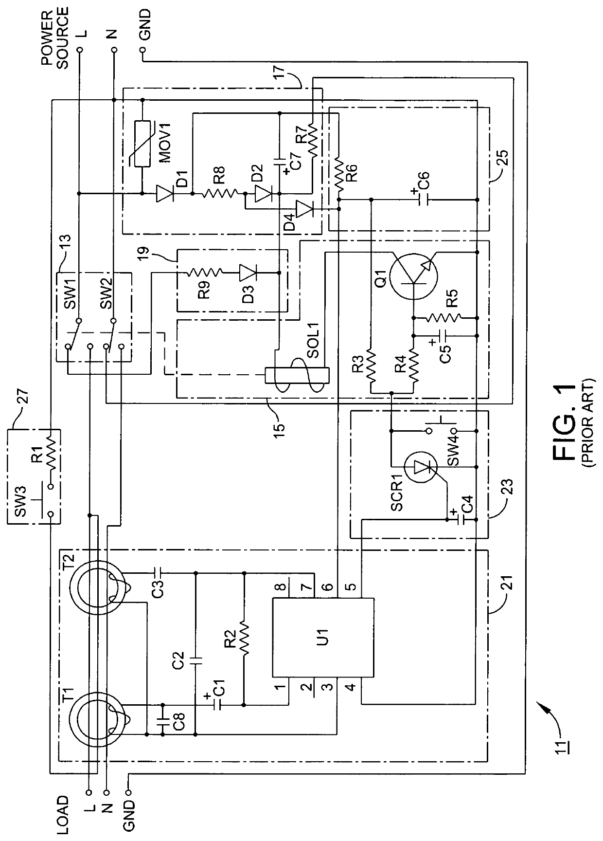 Universal ground fault circuit interrupter (GFCI) device and printed circuit board package