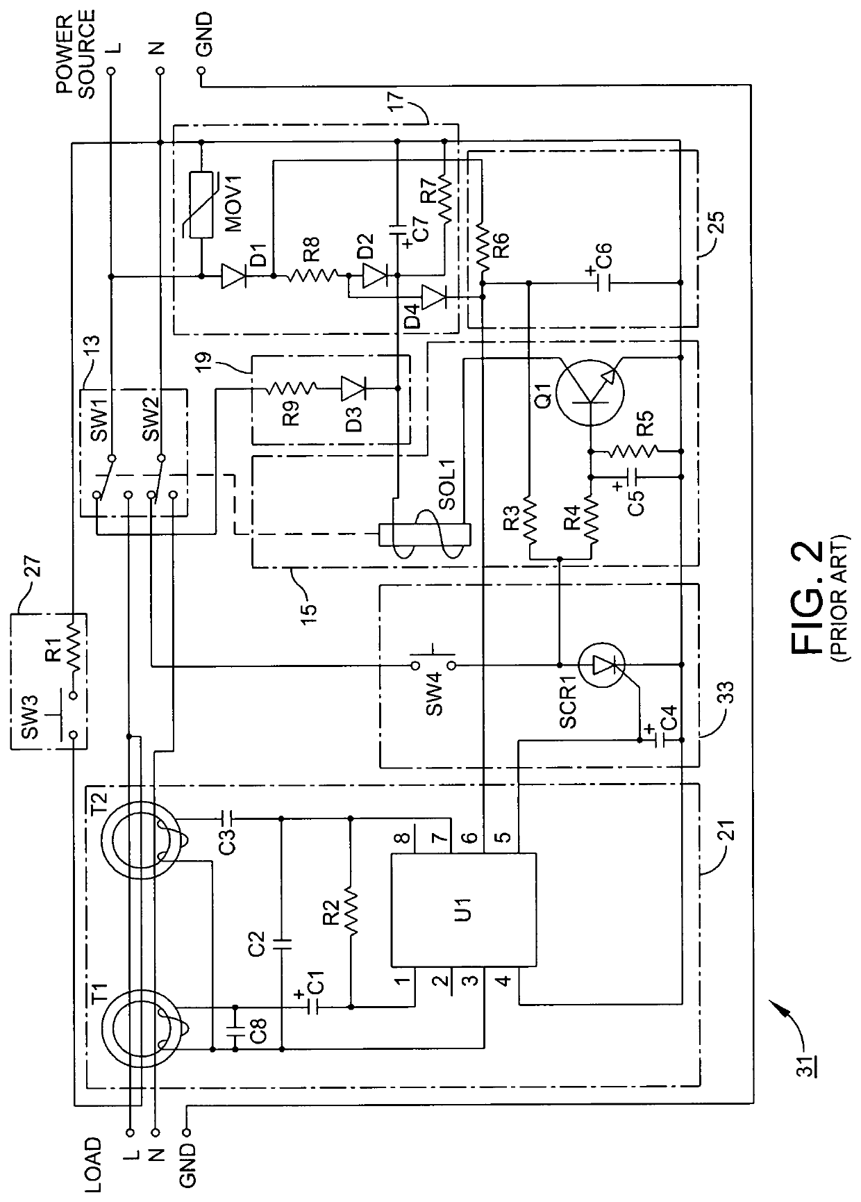 Universal ground fault circuit interrupter (GFCI) device and printed circuit board package