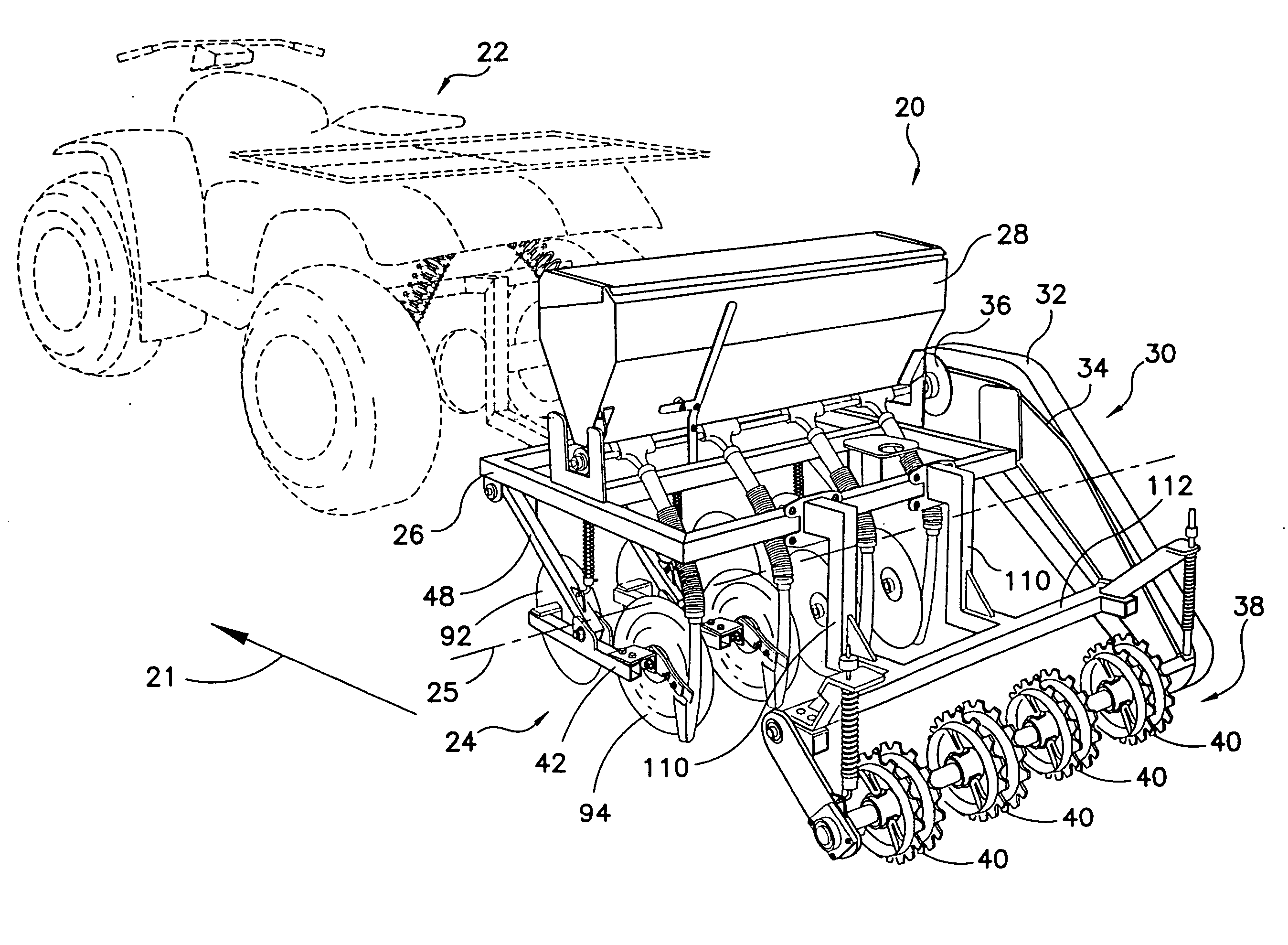 Seed drill with walking beam assembly