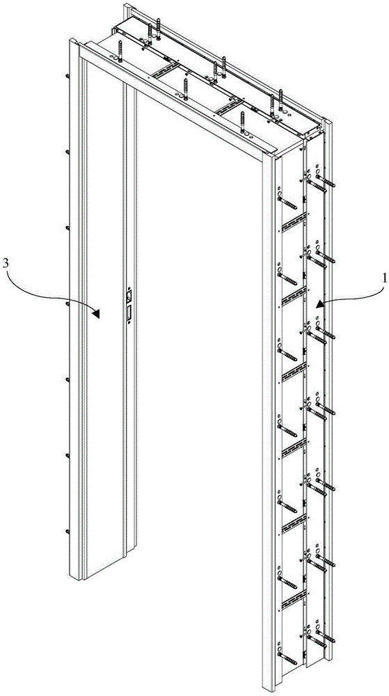 Pre-stress fastening structure of finished vertical hinged door window frame