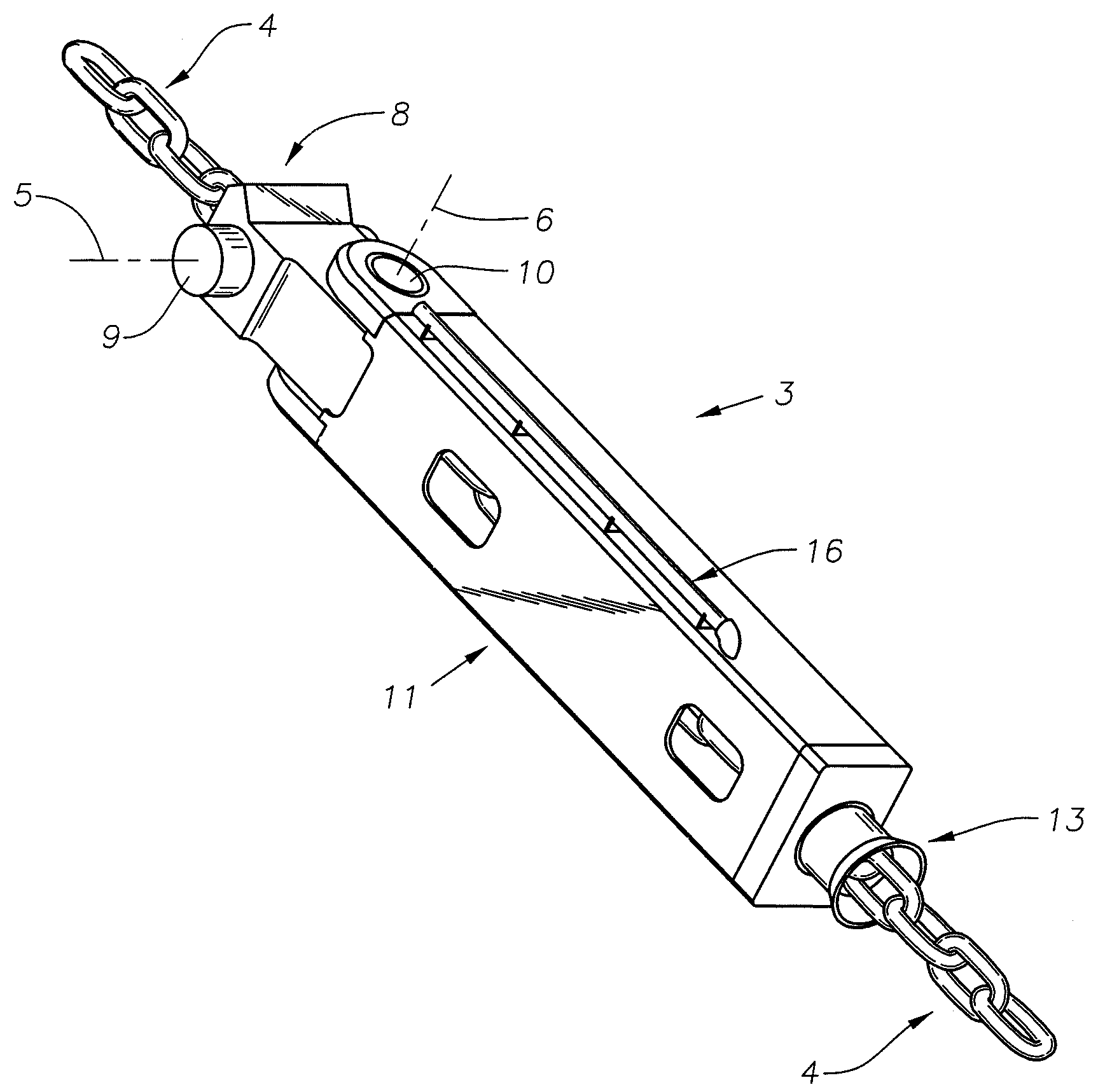 Dual axis chain support with chain pull through