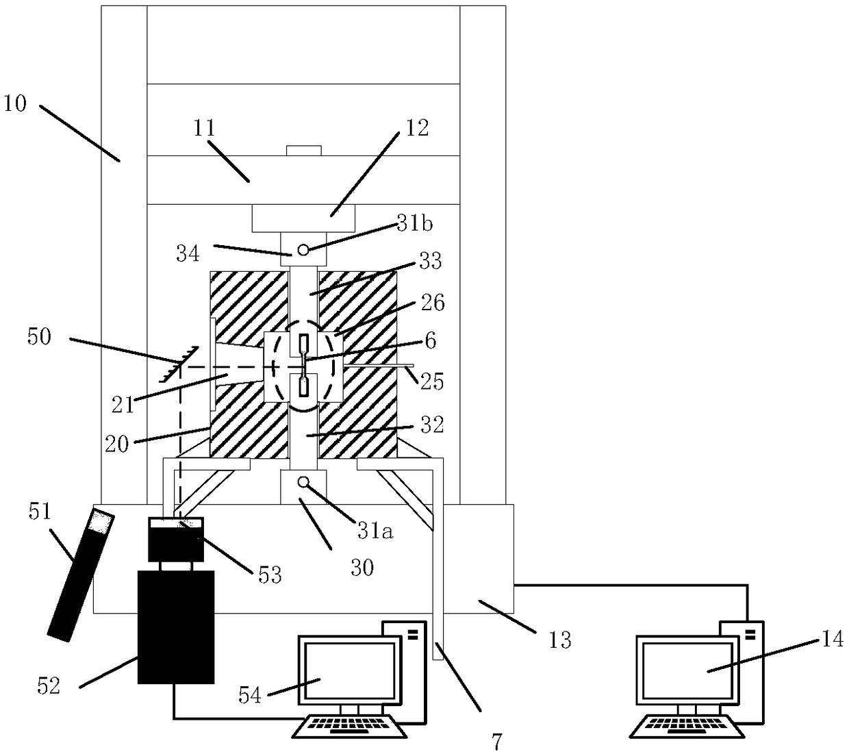 High-temperature tensile experiment device and method