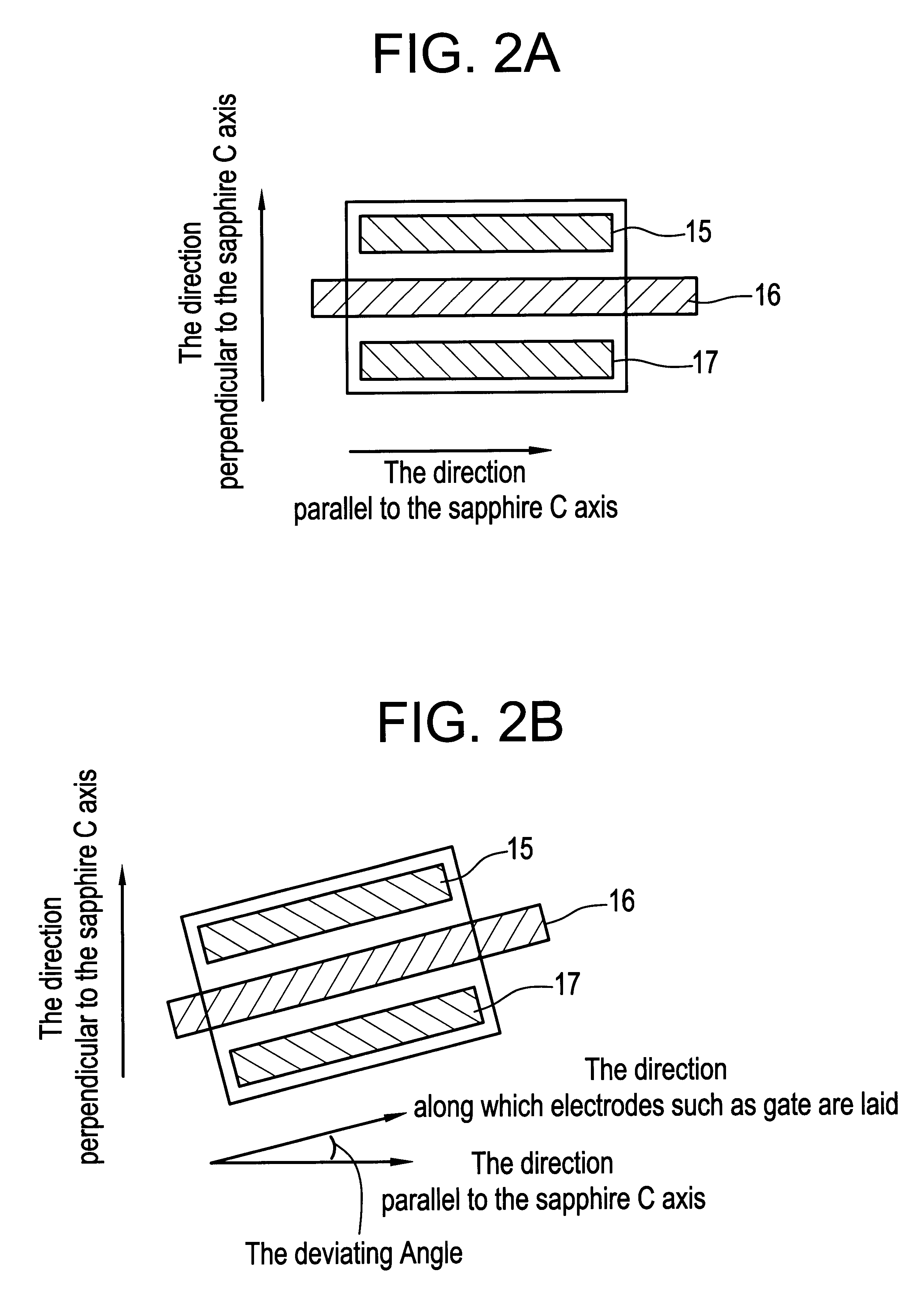 Semiconductor device having drain and gate electrodes formed to lie along few degrees of direction in relation to the substrate