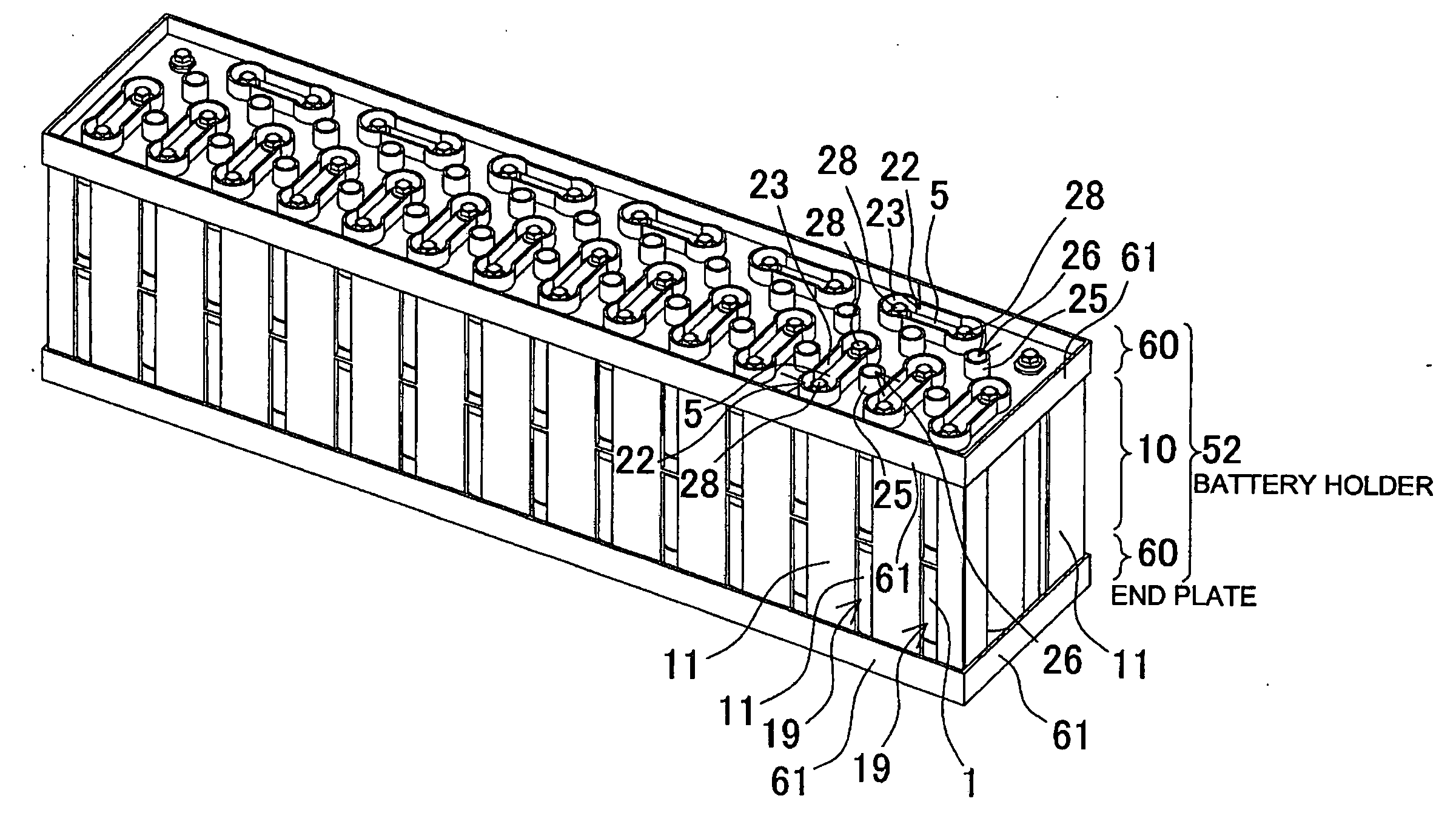 Battery pack secured by end plates