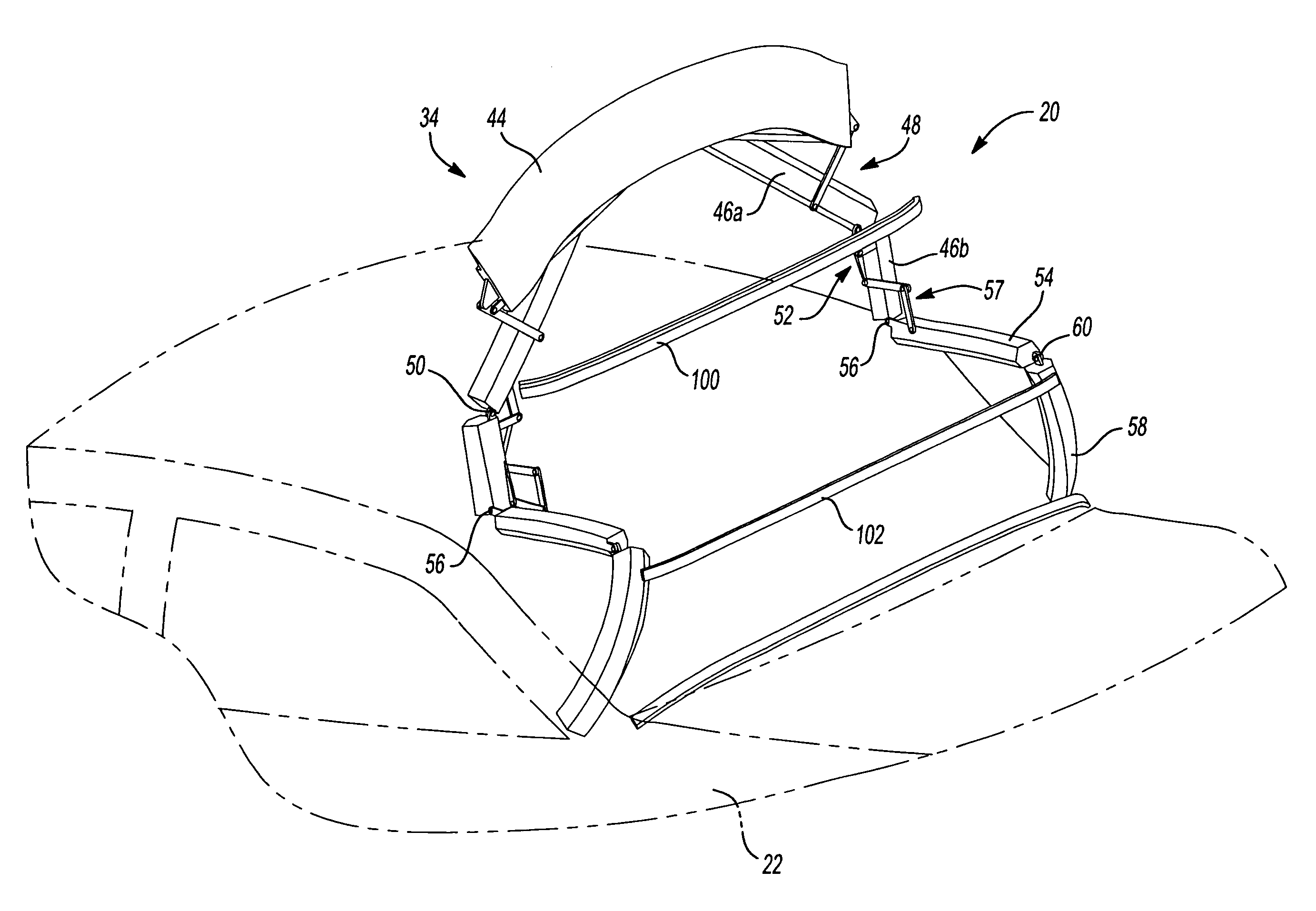 In-folding convertible roof