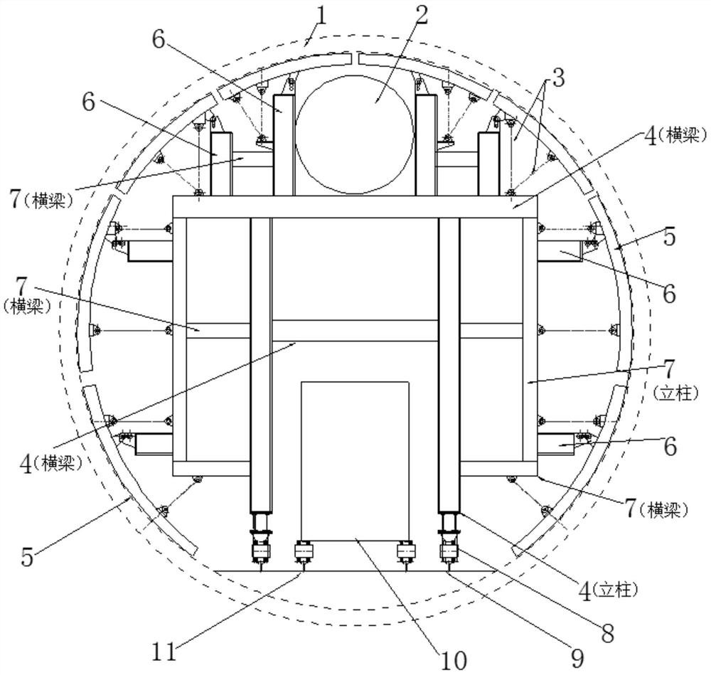 Internal support trolley system of shield tunnel under the condition of small spacing, shallow covering soil and small radius