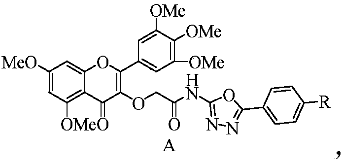 Myricetin derivative containing amide-oxadiazole and preparation method and application of myricetin derivative