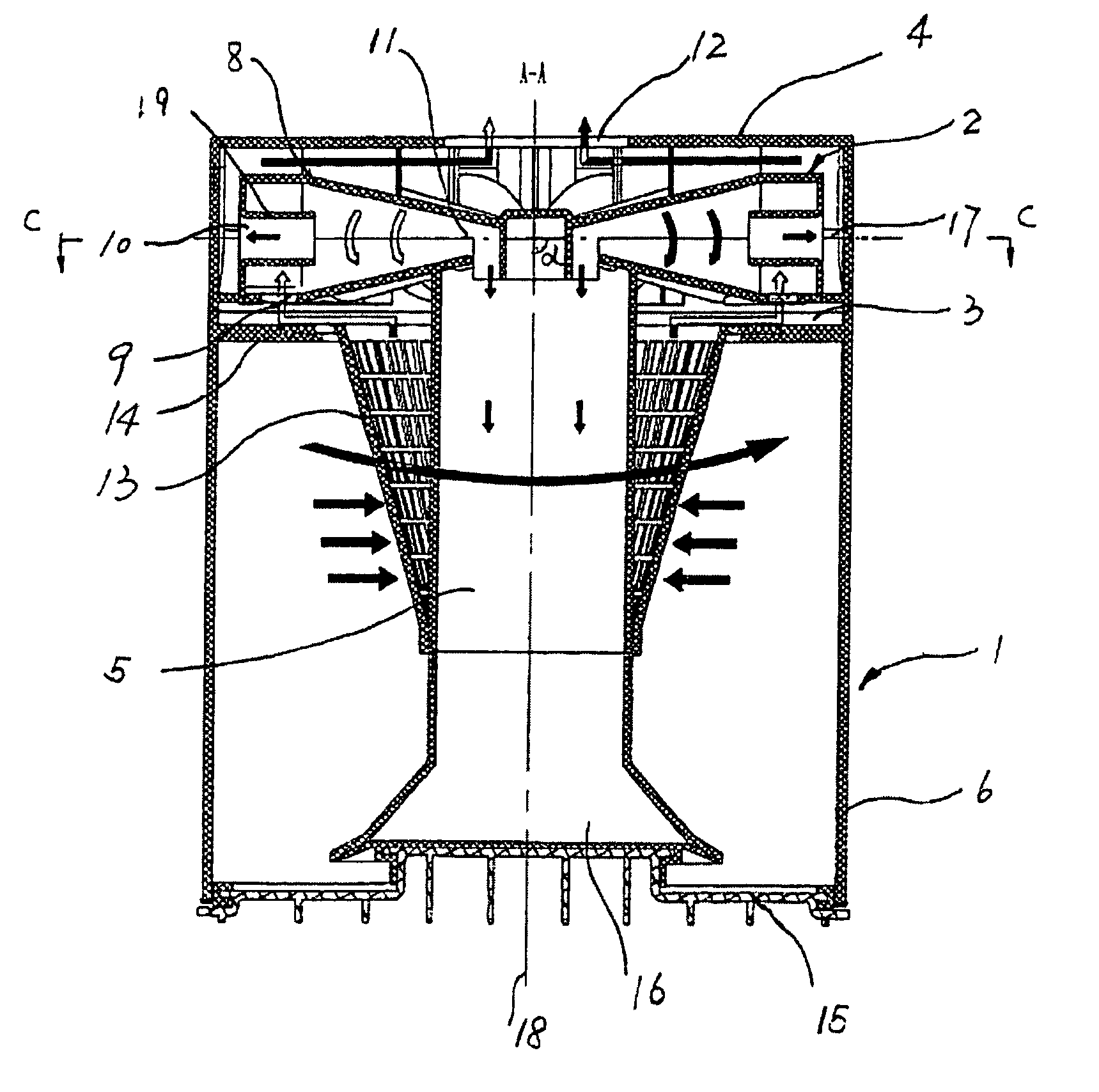 Cyclone separating device of a cleaner