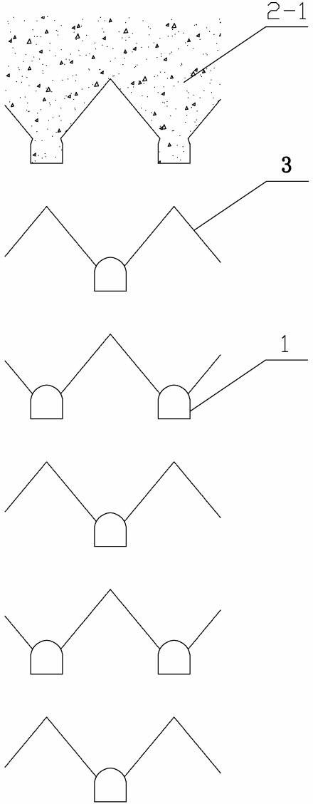 Pillarless phased caving method with top tailing crushed stone filling and sectional water injection binding