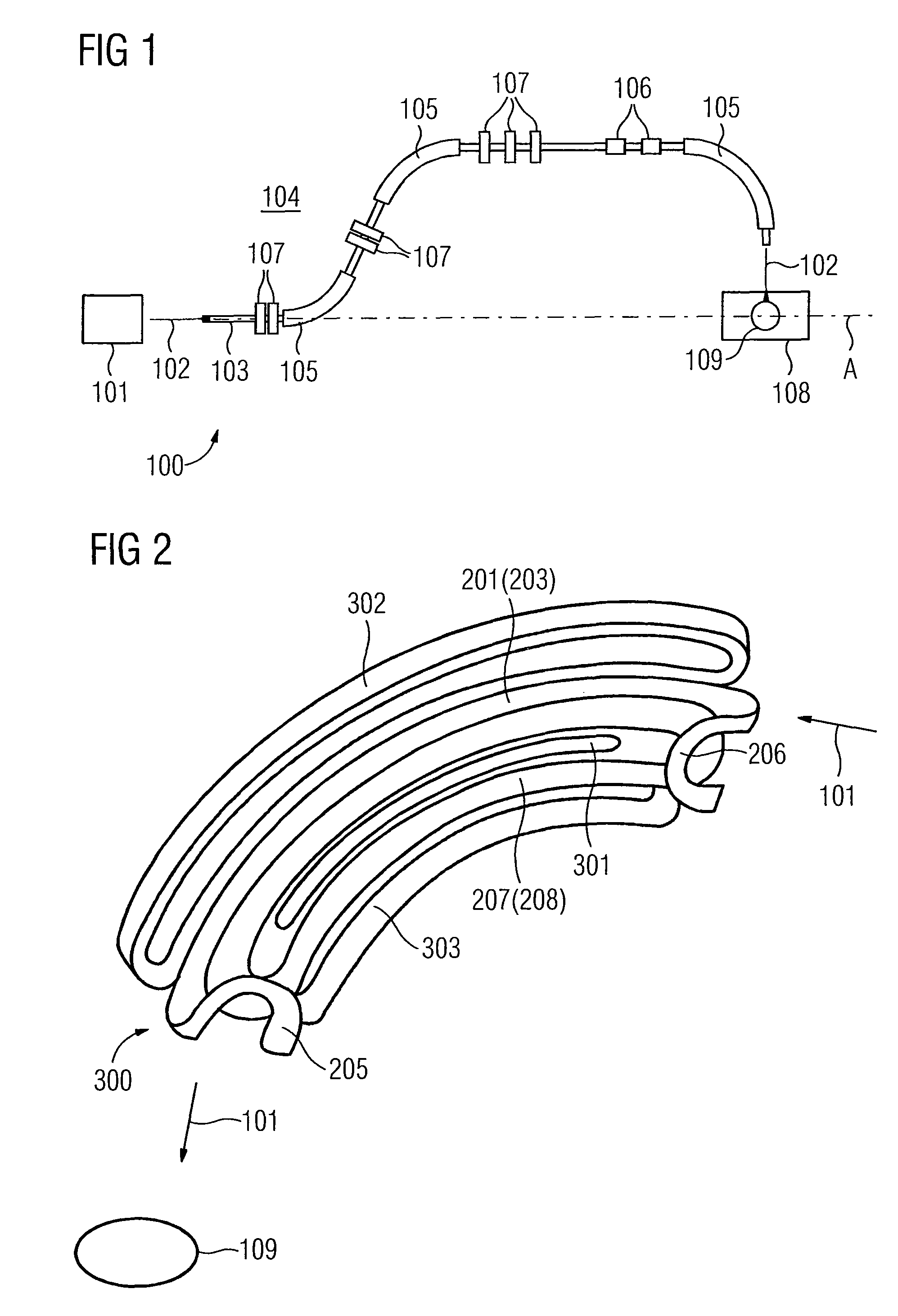 Deflecting a beam of electrically charged particles onto a curved particle path