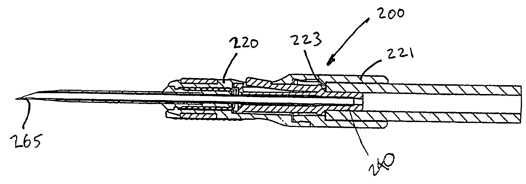 Medical device with shield having a retractable needle