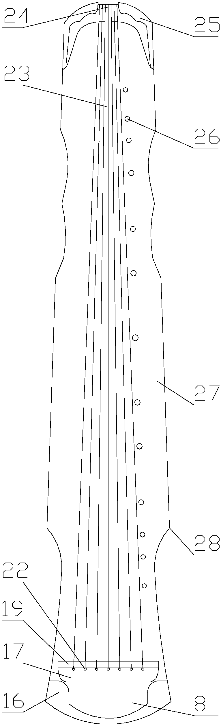 Acoustic shock type qin provided with tongue caves