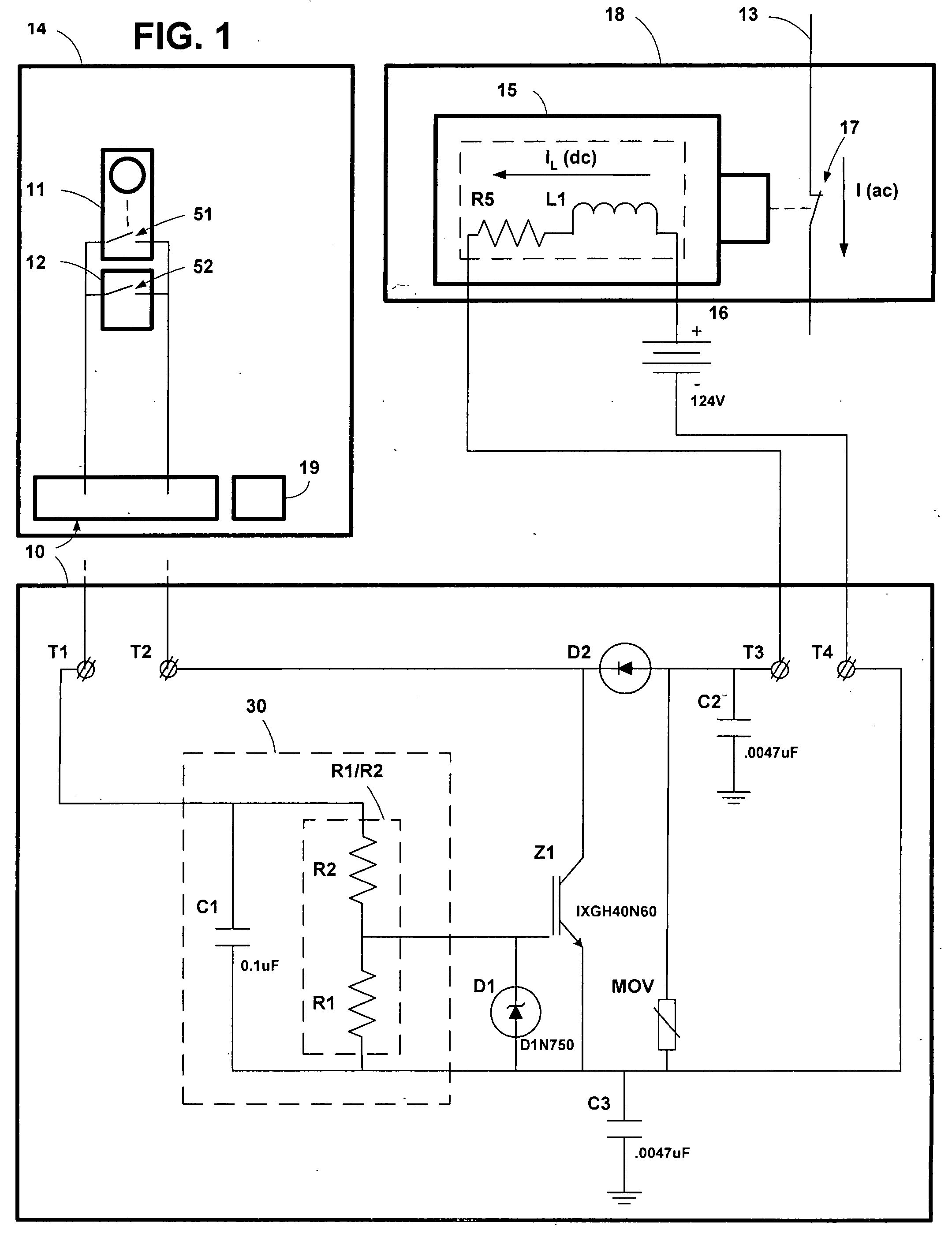 Arc suppression circuit using a semi-conductor switch