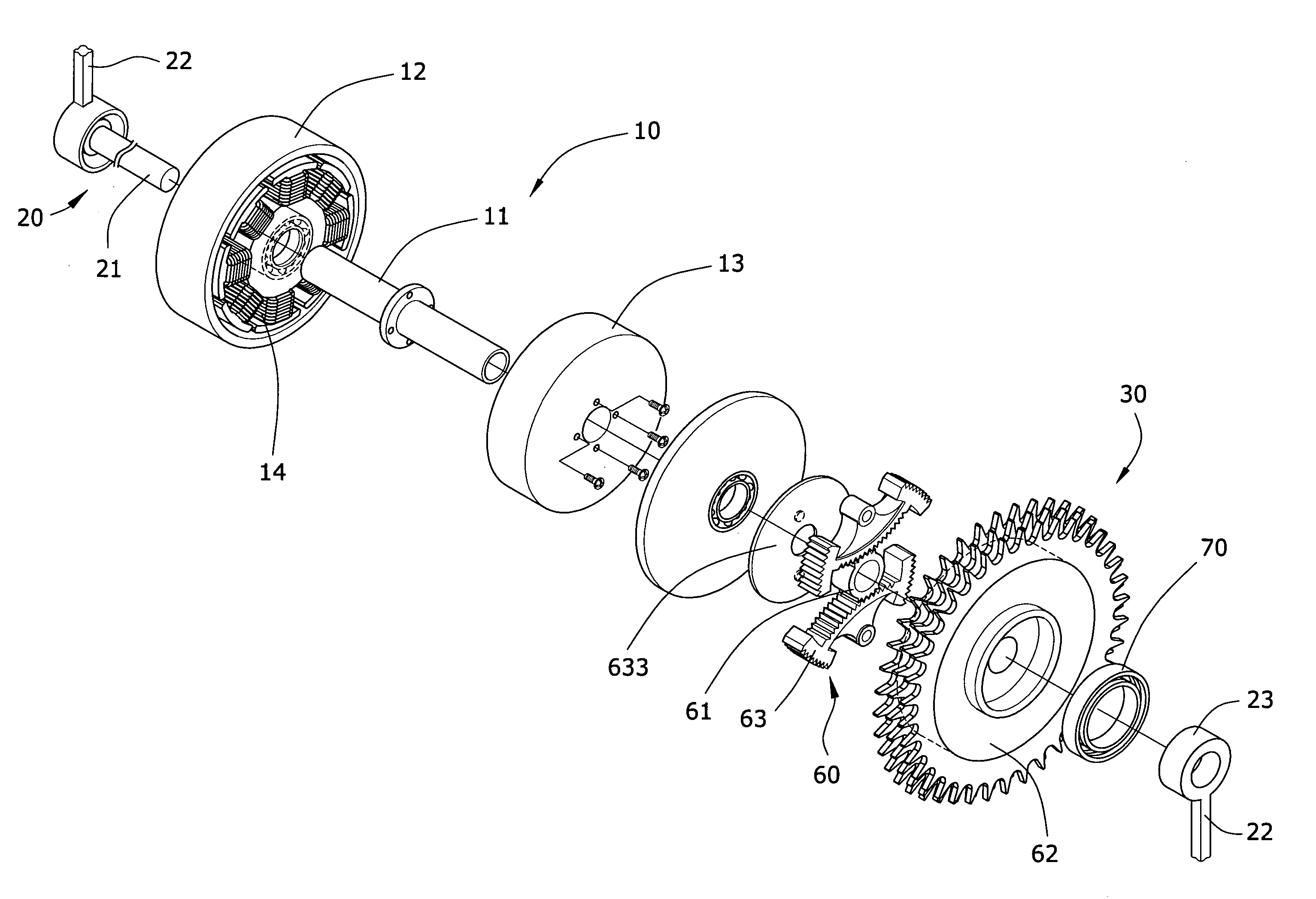 Transmission structure for an electrically operated bicycle