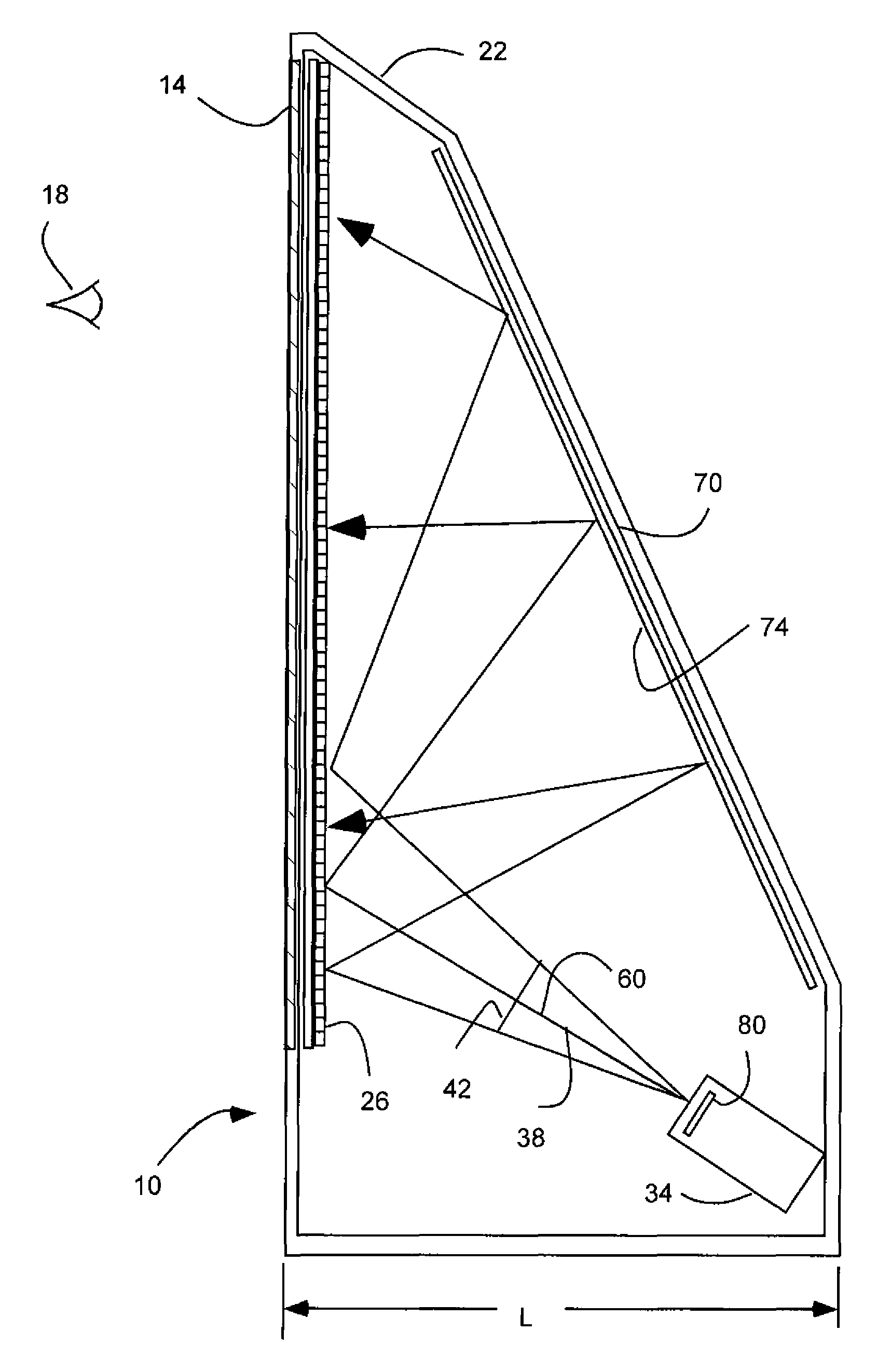 Projection device with a folded optical path and wire-grid polarizer