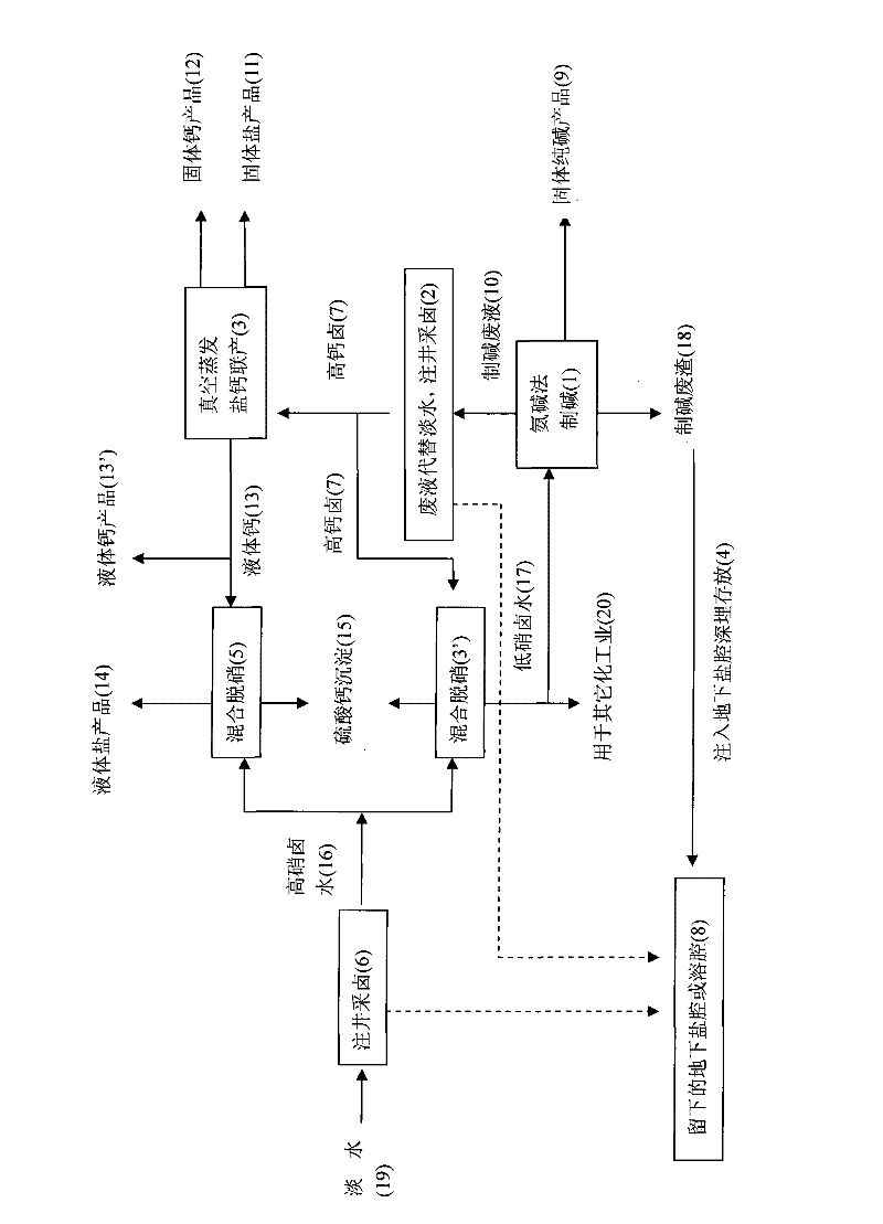 Salt, alkali and calcium combined cycle production technology by the use of well mineral salt