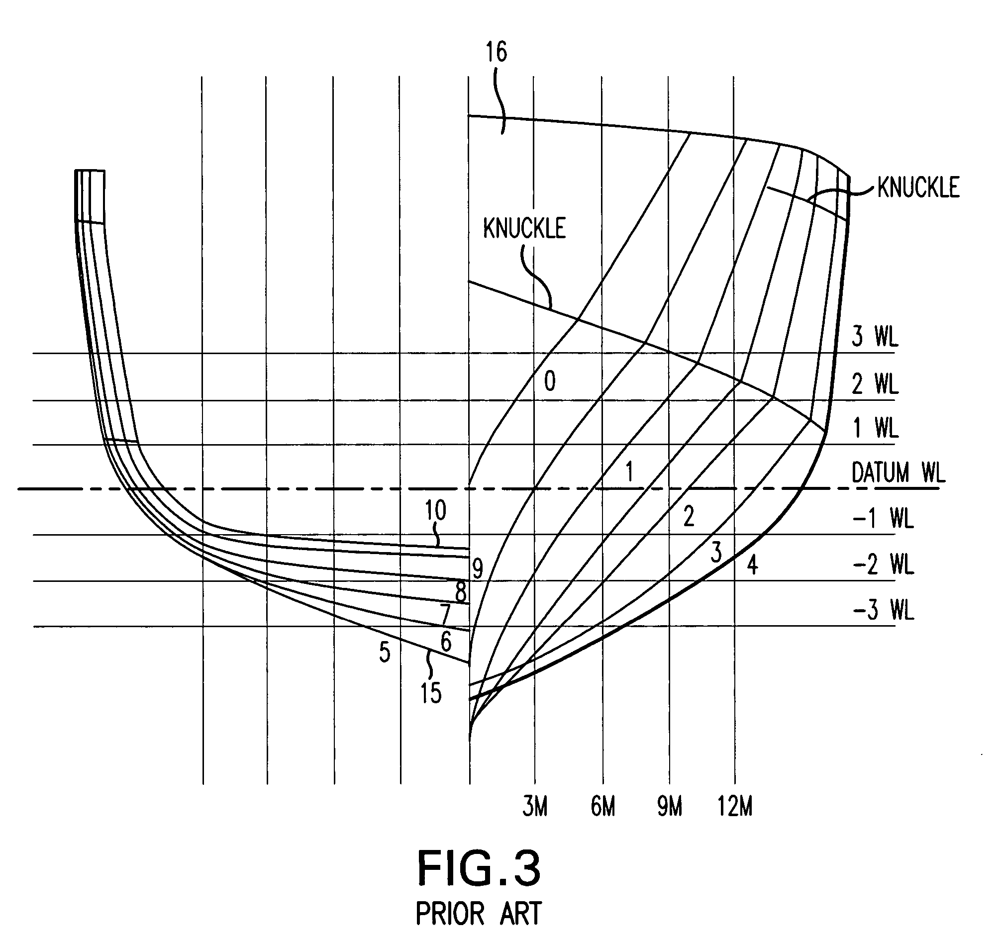 Monohull fast ship or semi-planing monohull with a drag reduction method