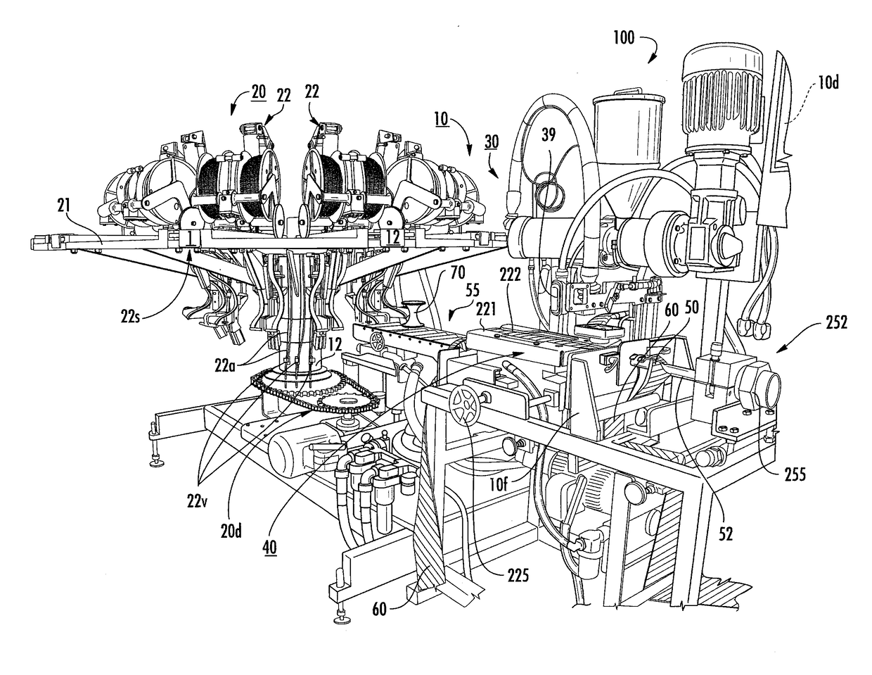 Packaging systems with sizing mandrels and related devices that can operate at reduced pressures suitable for low temperature explosives emulsions