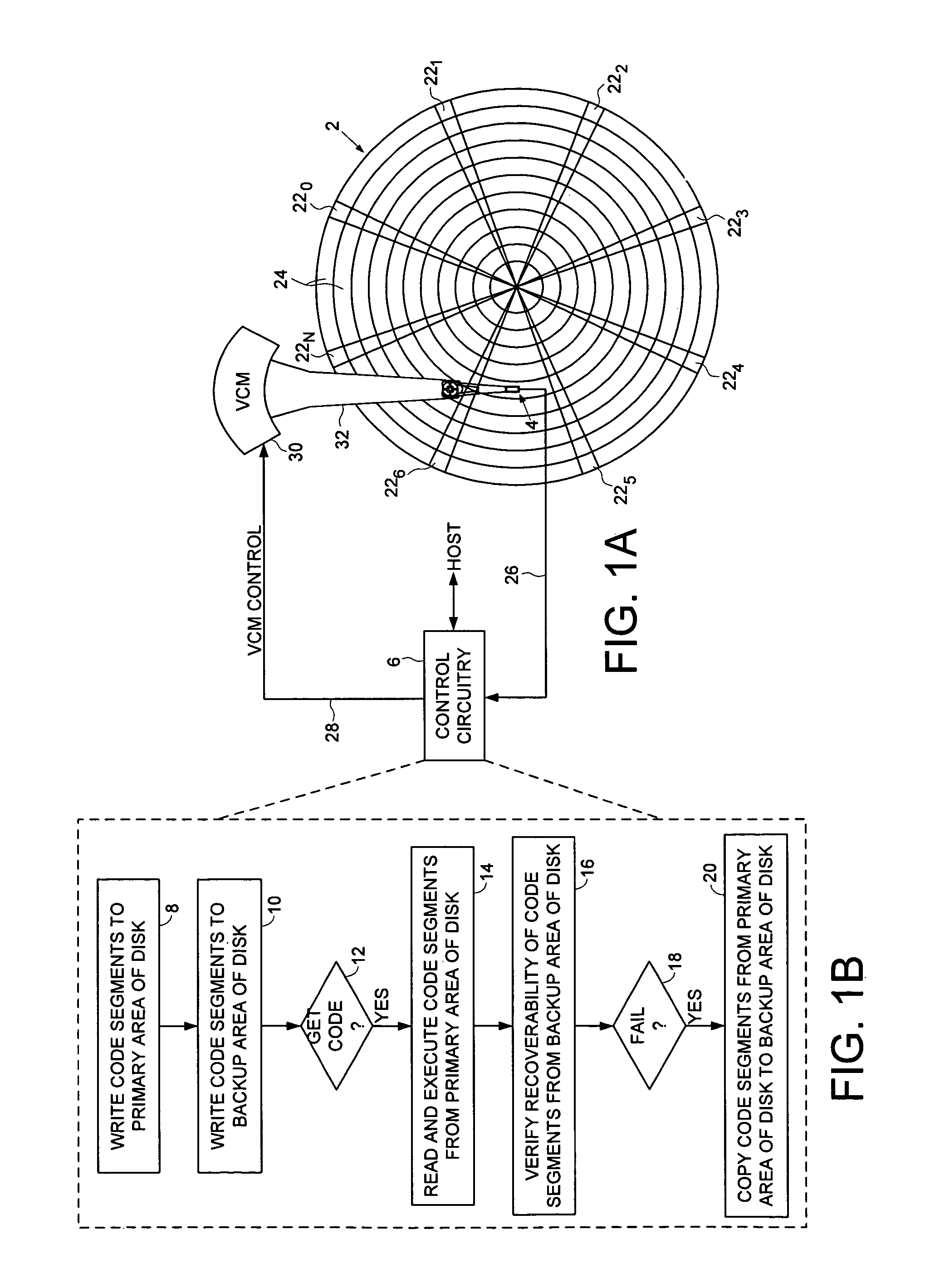 Disk drive maintaining multiple copies of code segments