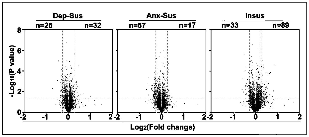 Method for researching proteome change of rat suffering from depression or anxiety based on proteomics