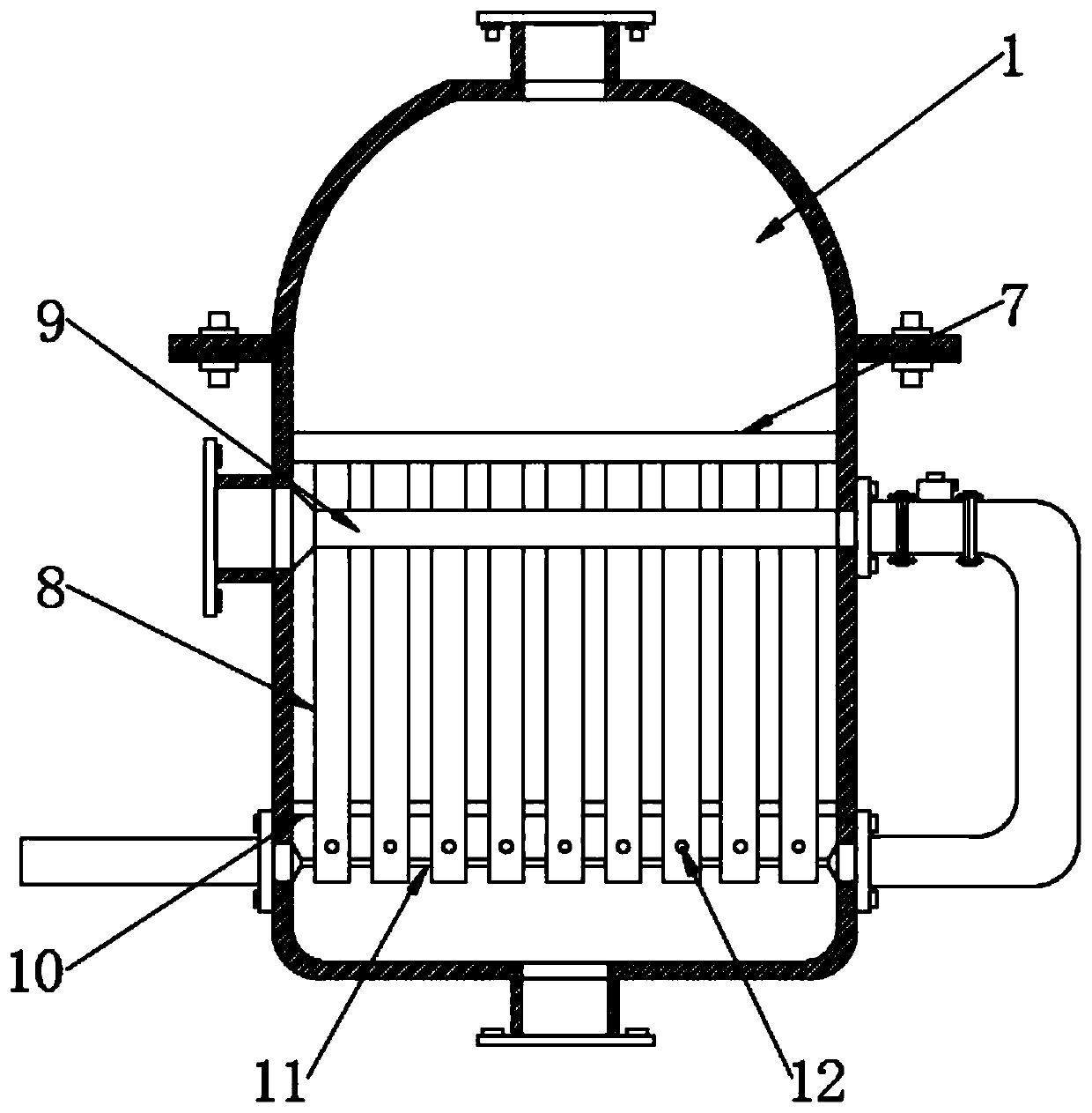 Unitized self-cleaning type filtering device for organic waste gas treatment