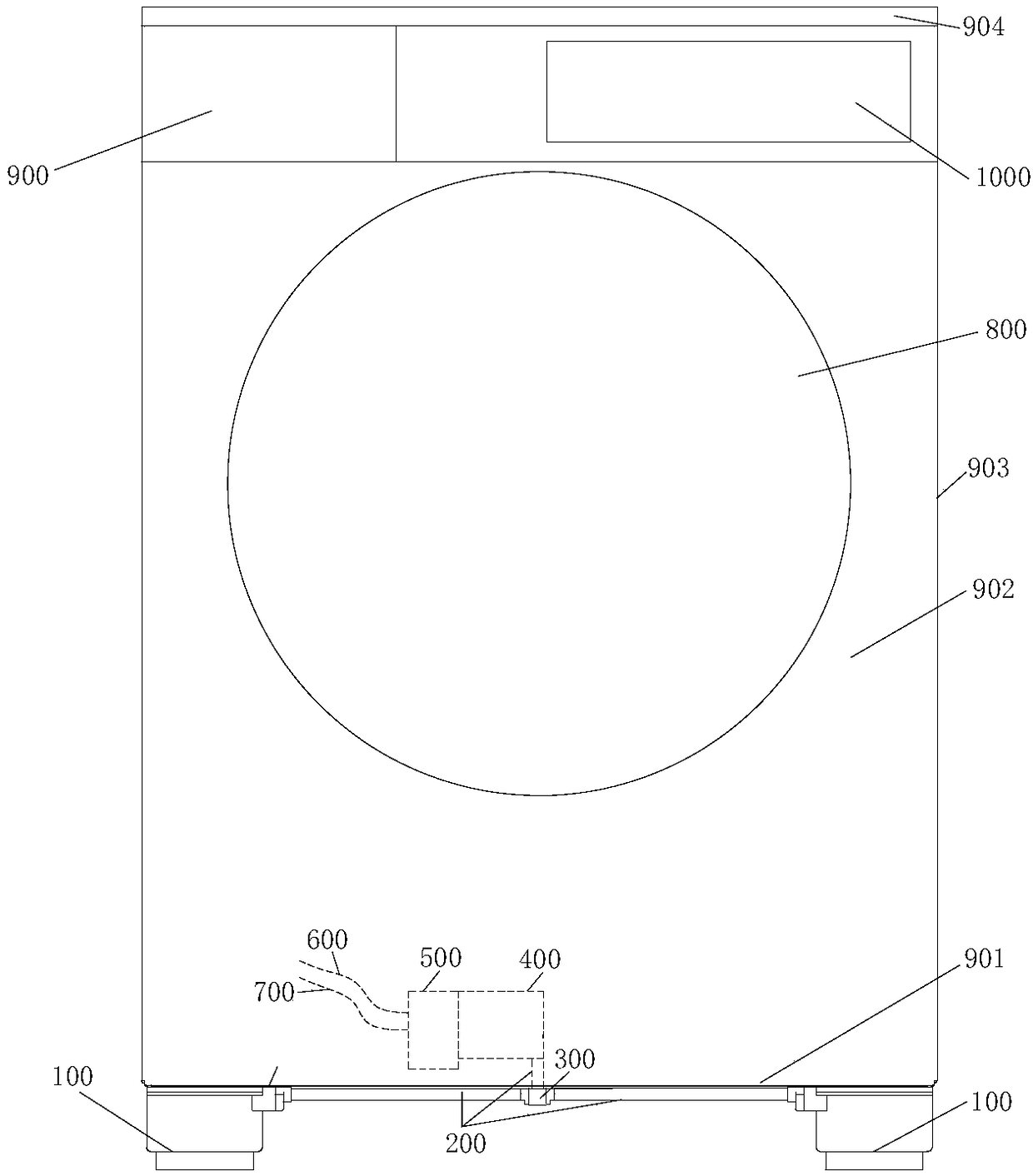 Hydraulic lifting bottom legs, washing machine with bottom legs and control method of washing machine