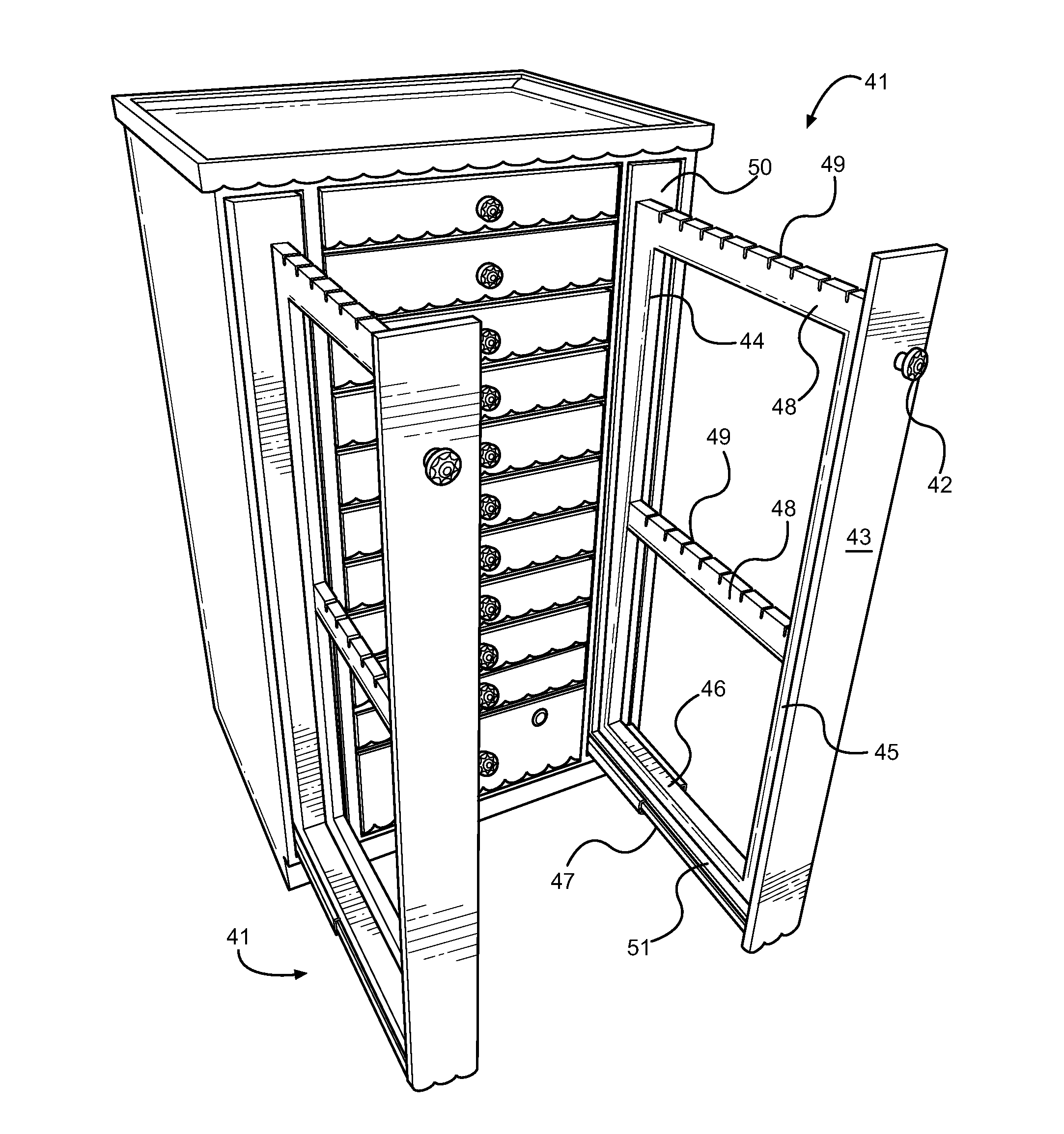 Jewelry and Accessory Storage Cabinet and Method of Organization