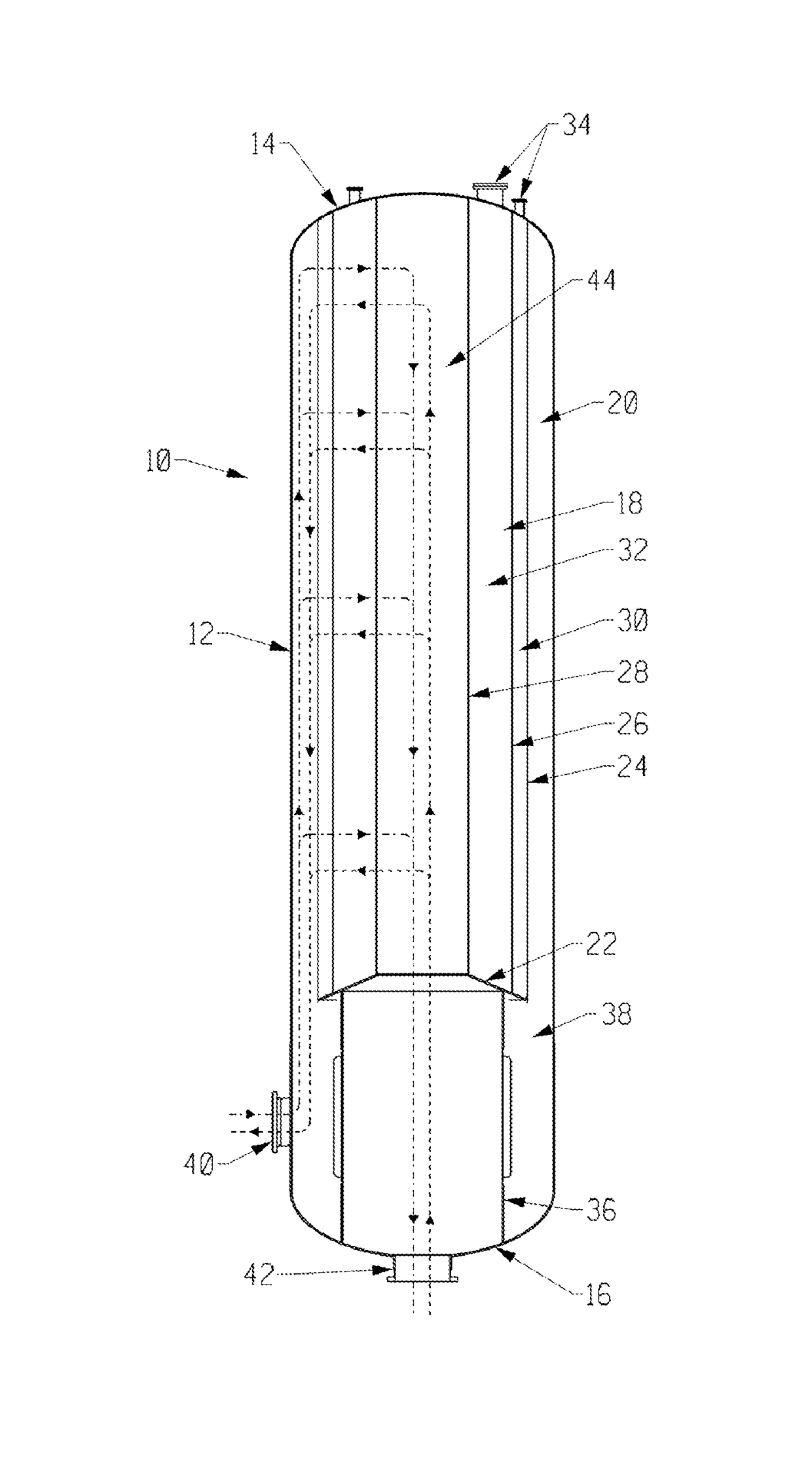 Radial flow adsorber ‘U’ configuration