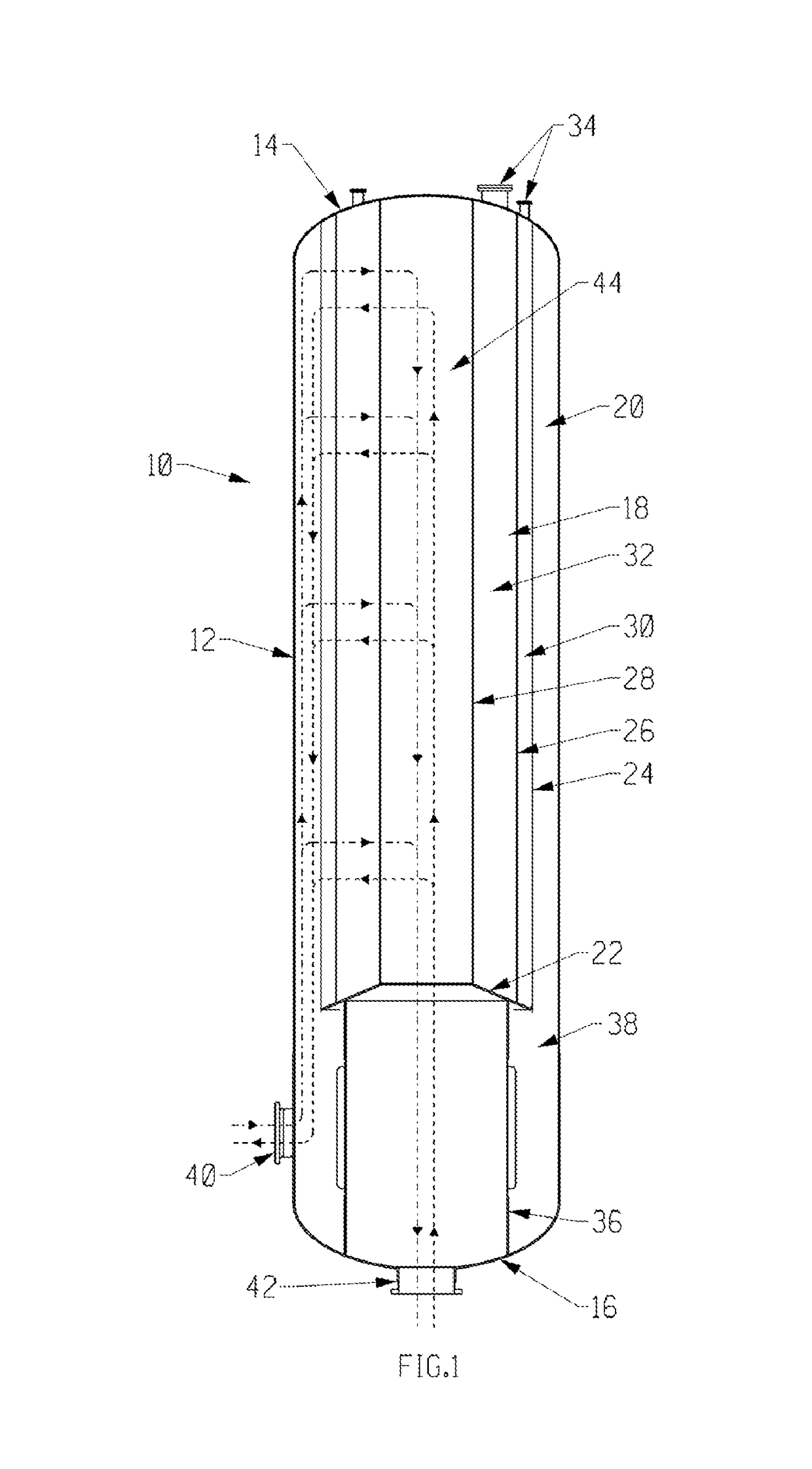 Radial flow adsorber ‘U’ configuration