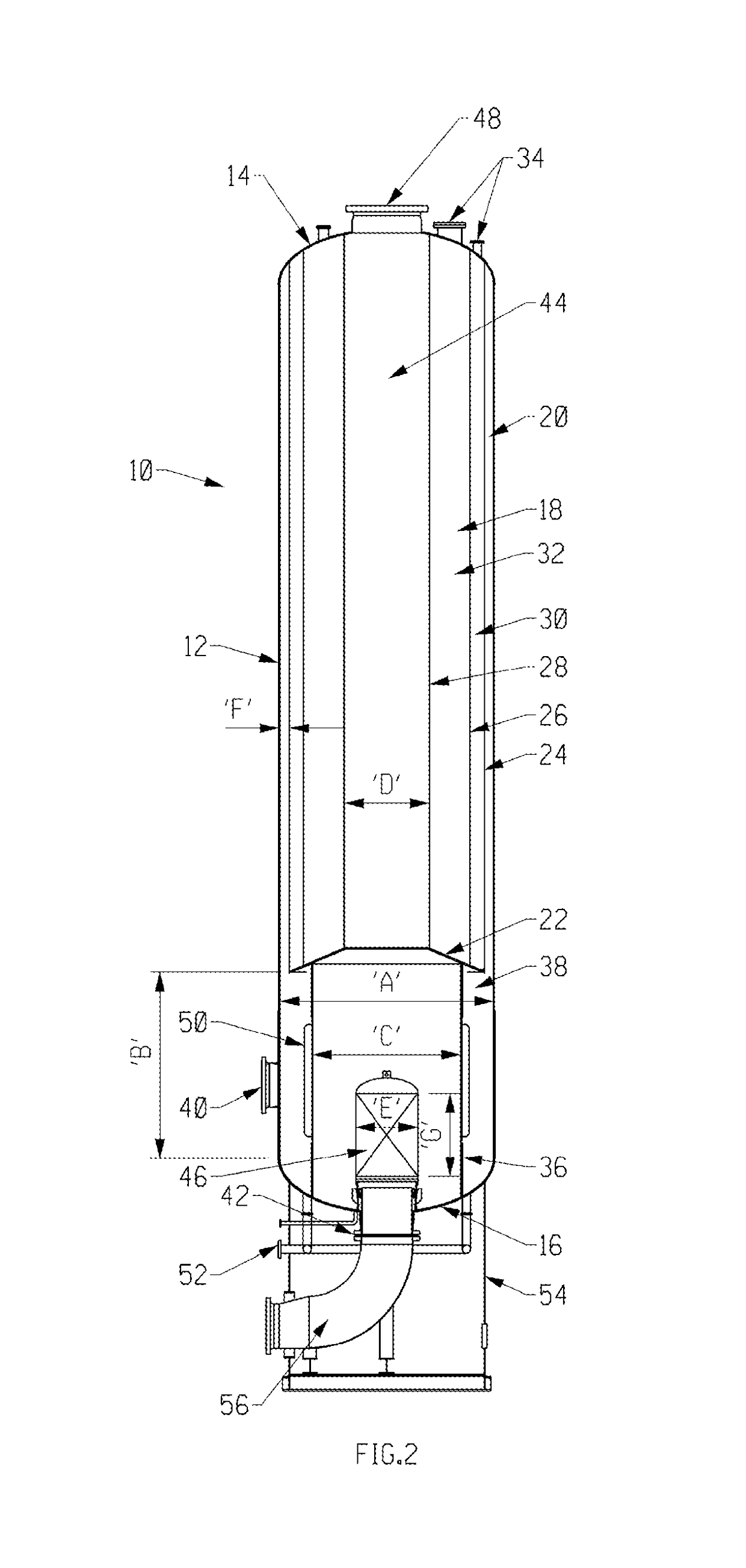 Radial flow adsorber ‘U’ configuration