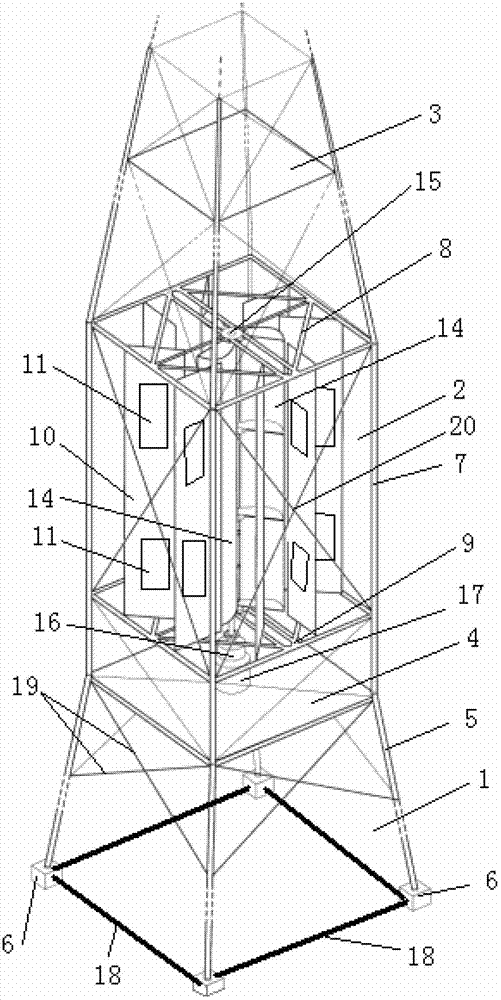 Communication tower with wind power generation system provided with double-power blades and wind leakage protection