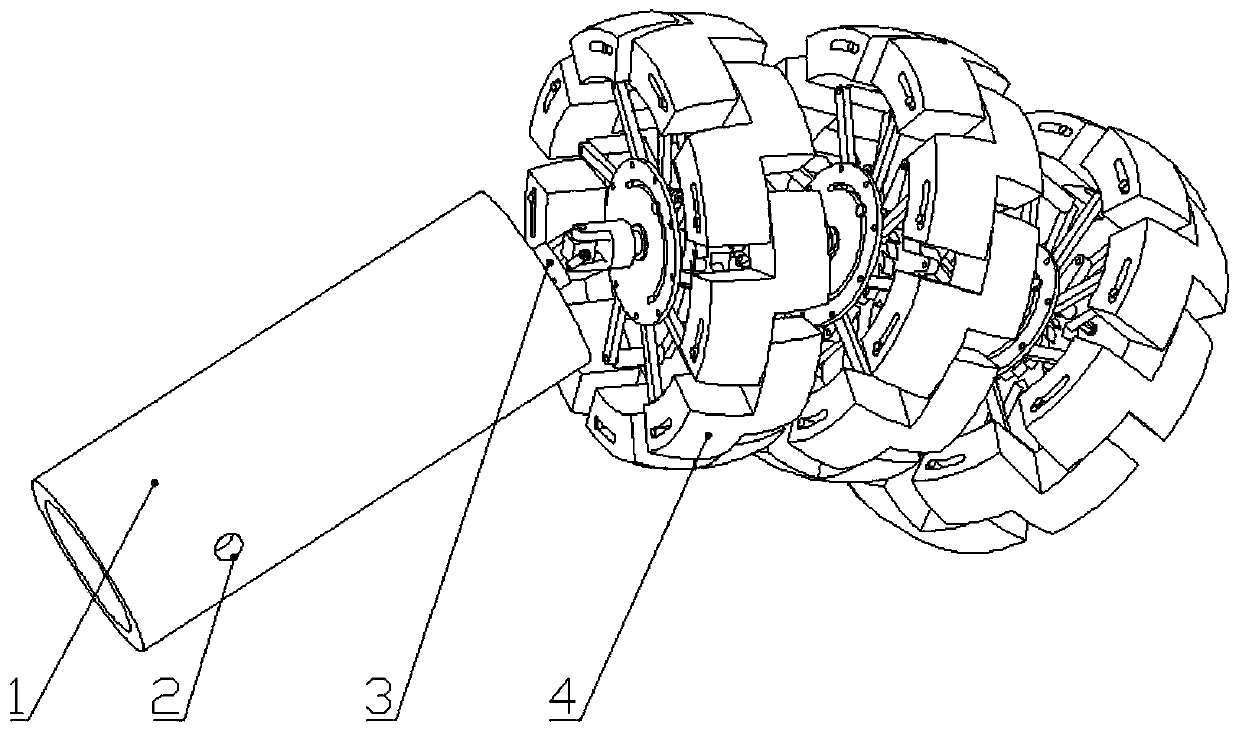 Sliding block type section full-supporting core rod structure with diameter changed through ratchet wheel inverse stop rotation